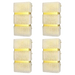 Set of Four Sconces w/ Clear Murano Glass by Mazzega, 1960s