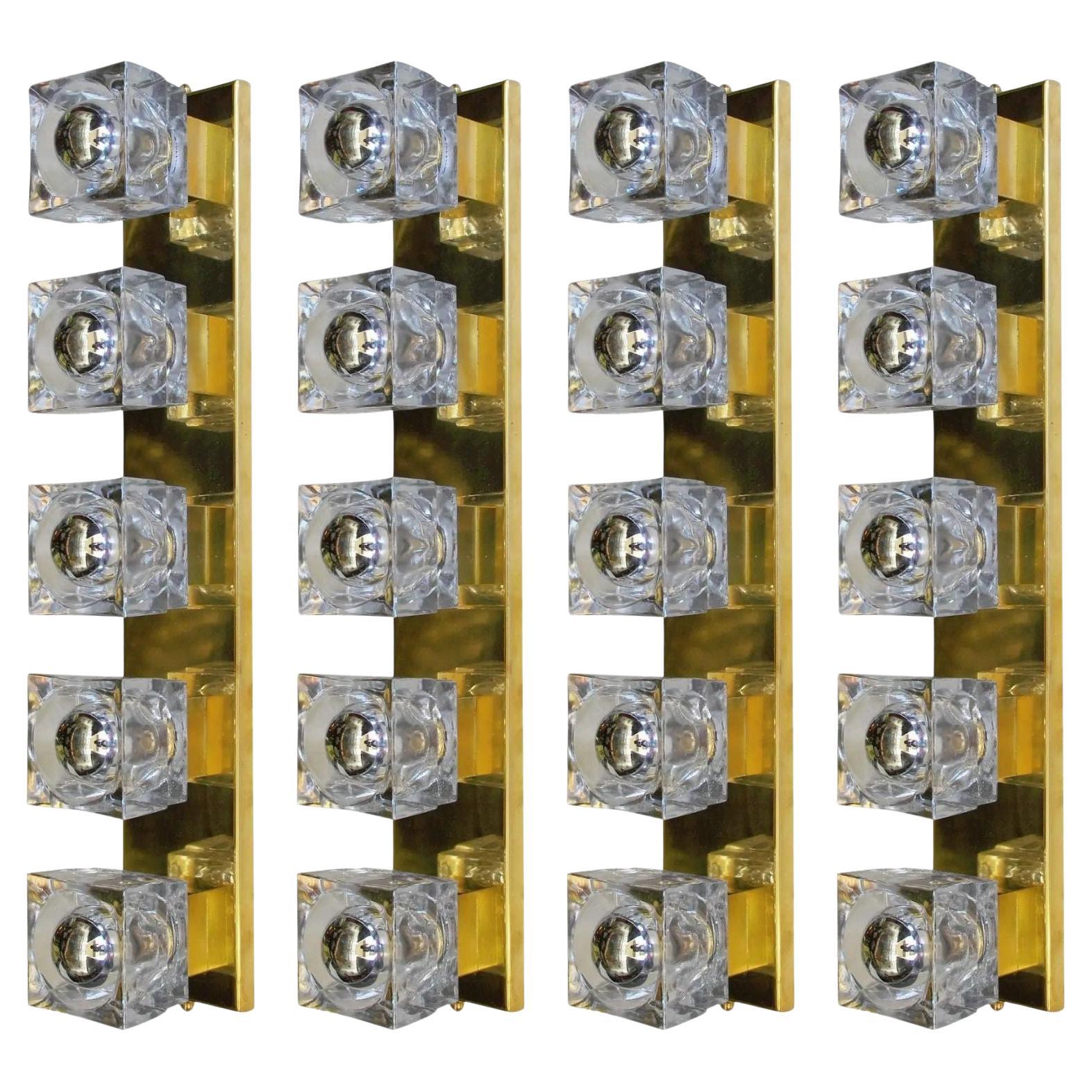 Set of Four Sconces with Sciolari Murano Glass Cubes Italy, 1960's.