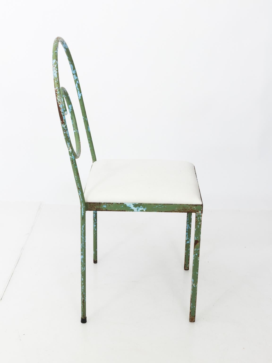 Painted Set of Four Scroll Back Garden Chairs For Sale