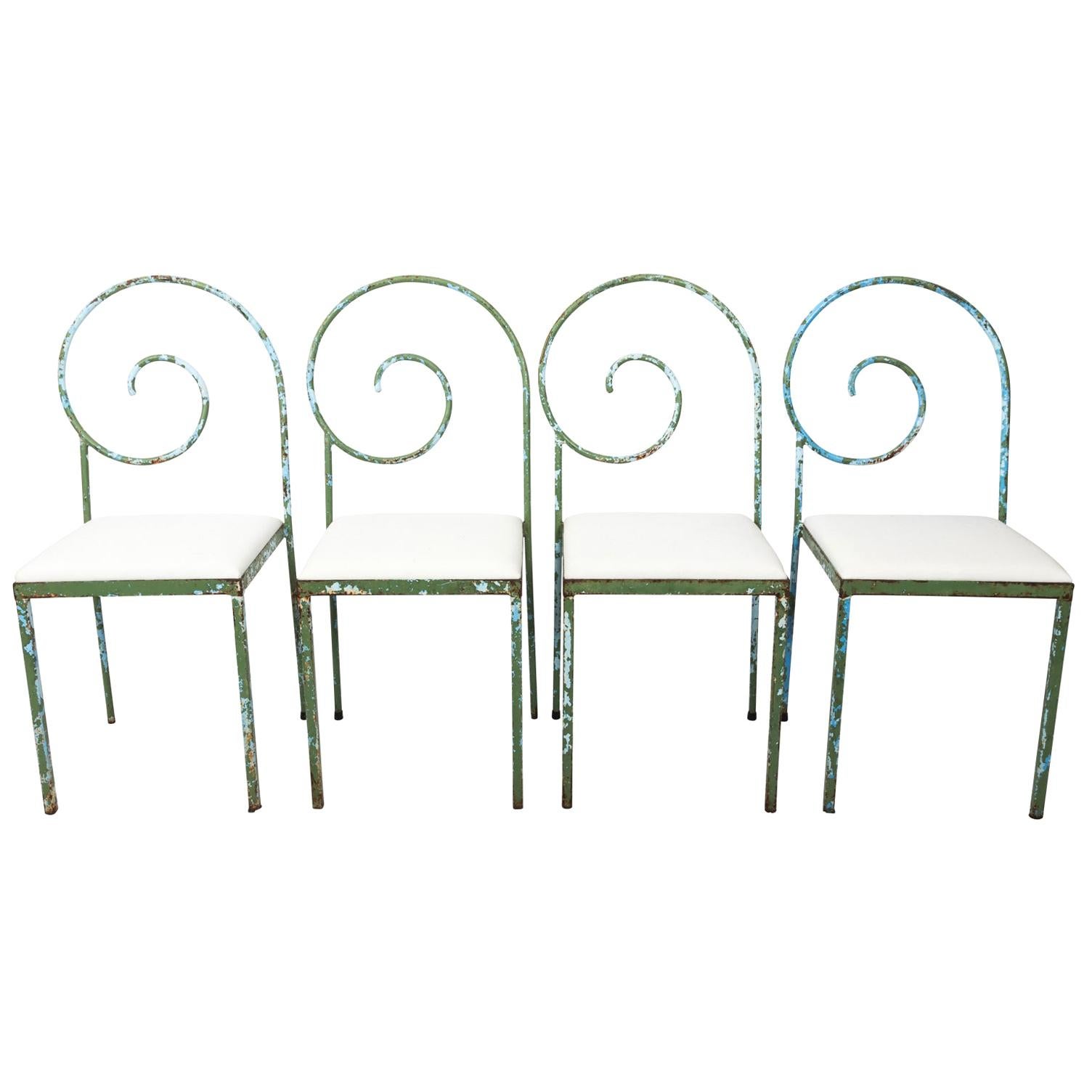 Set of Four Scroll Back Garden Chairs For Sale