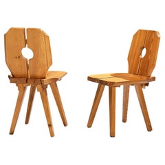 Set of Four Sculpted Dining Chairs in Solid Pine 