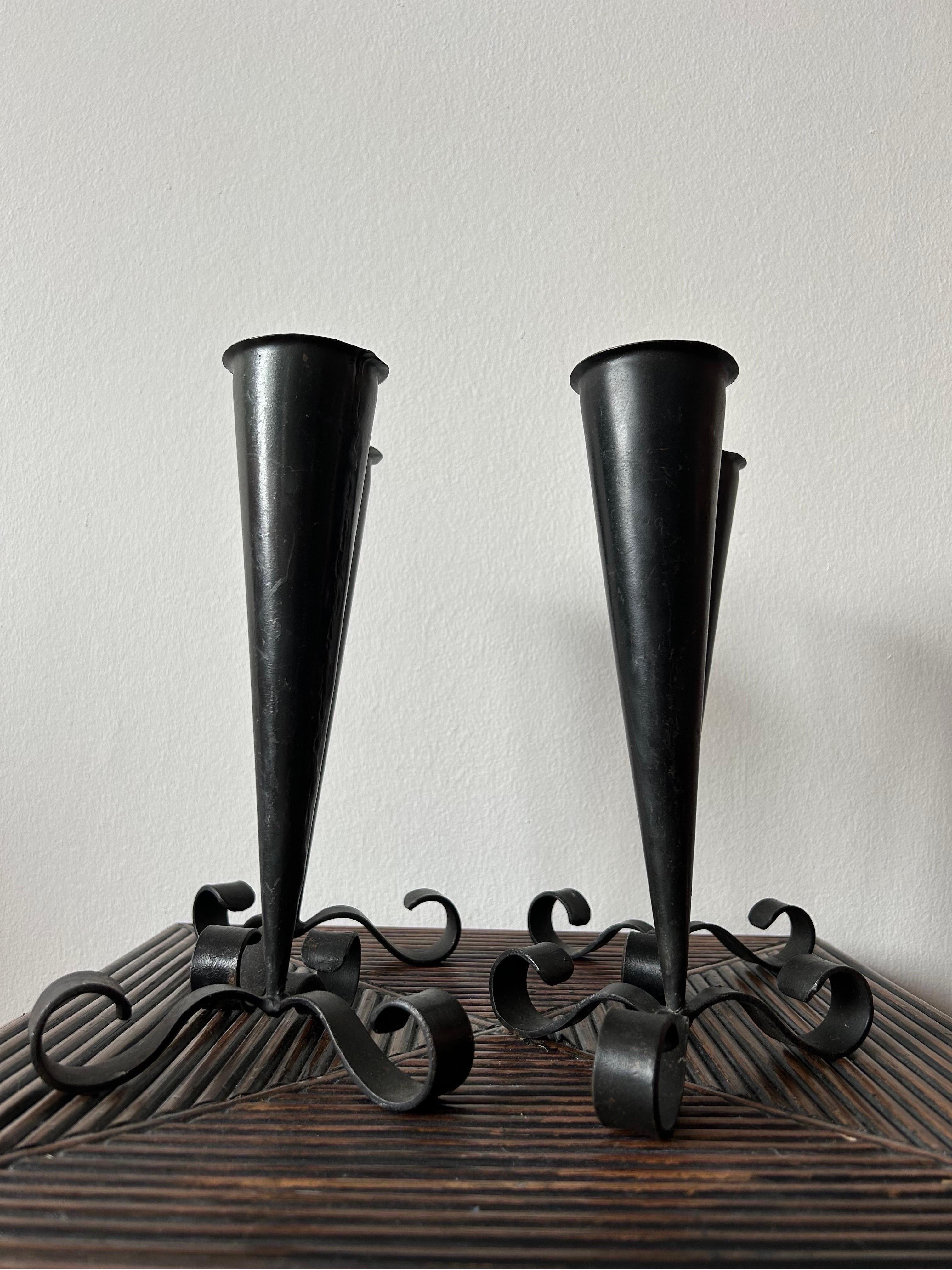 Art Deco Set of four sculptural art deco candle sticks Denmark 1960's For Sale