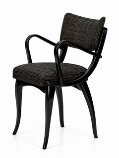 Set of Four Sculptural Black Lacquer Armchairs with Danish Modern and Art Deco