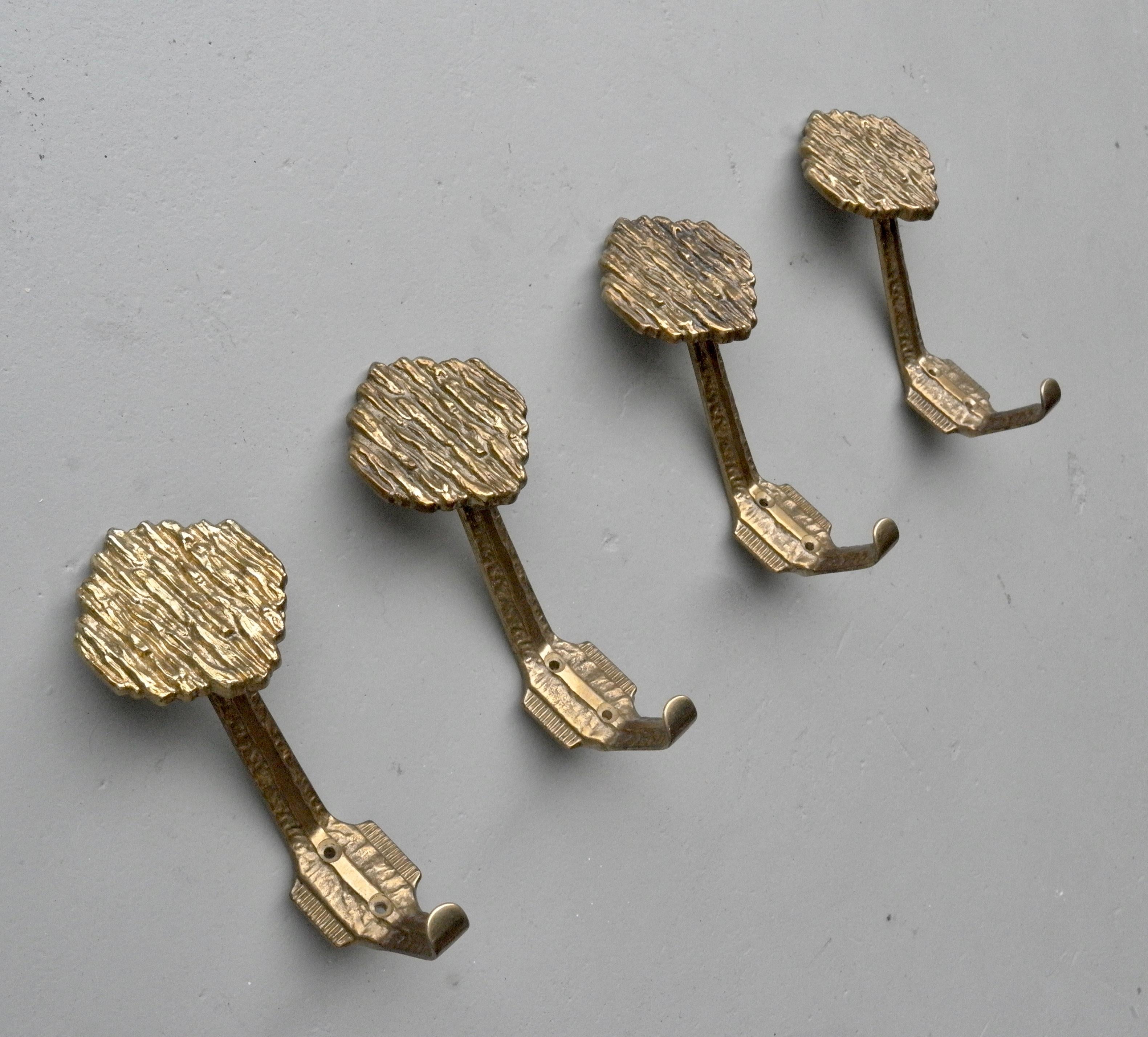 Italian Set of Four Sculptural Brass Art Coat hangers, 1960s