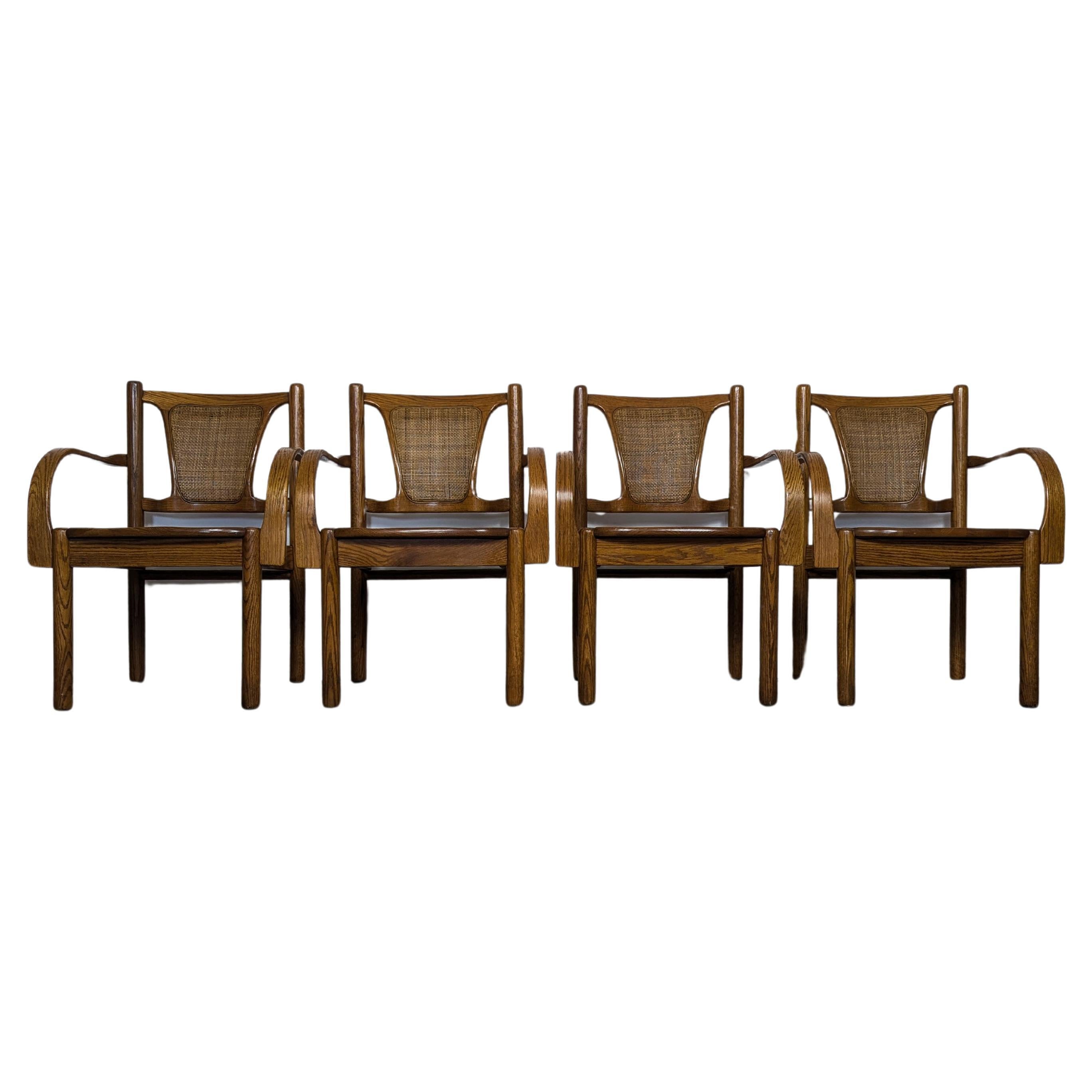Set of Four Sculptural Carved 
Cerused Bentwood Oak Arm Chairs, c1970s