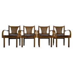 Set of Four Sculptural Carved & Cerused Bentwood Oak Arm Chairs, c1970s