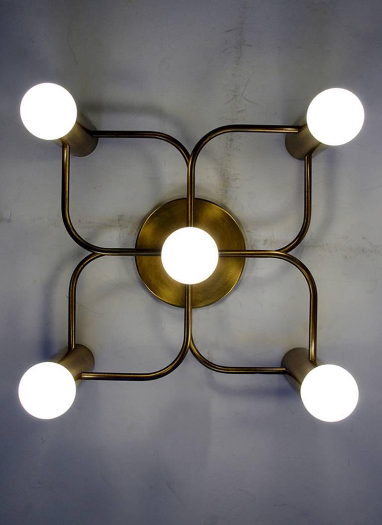 Minimalist Set of Four Sculptural Ceiling or Wall Flush Mounts Chandeliers by Leola, 1960s
