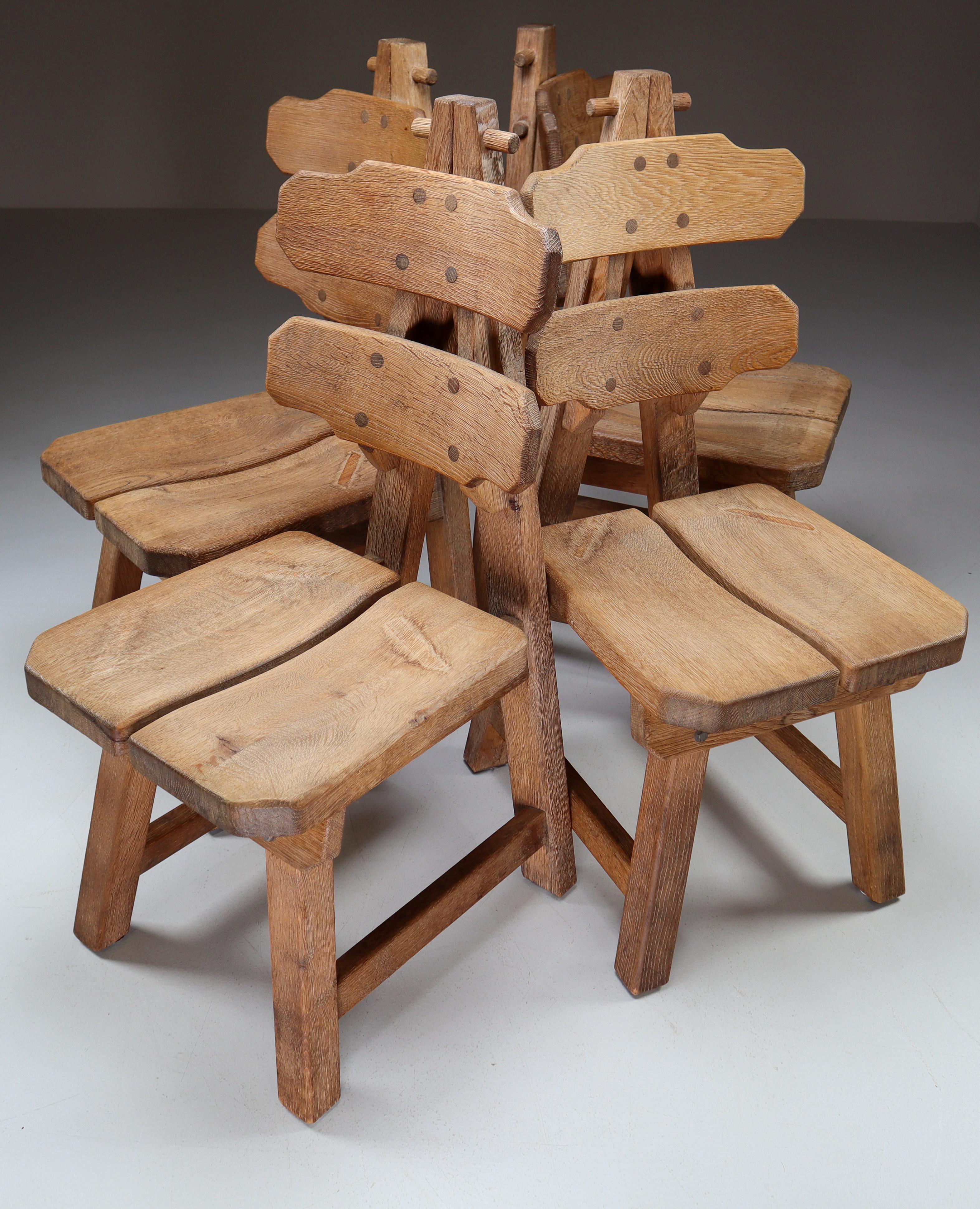 Set of Four Sculptural Chairs in Oak, France, 1960s 4