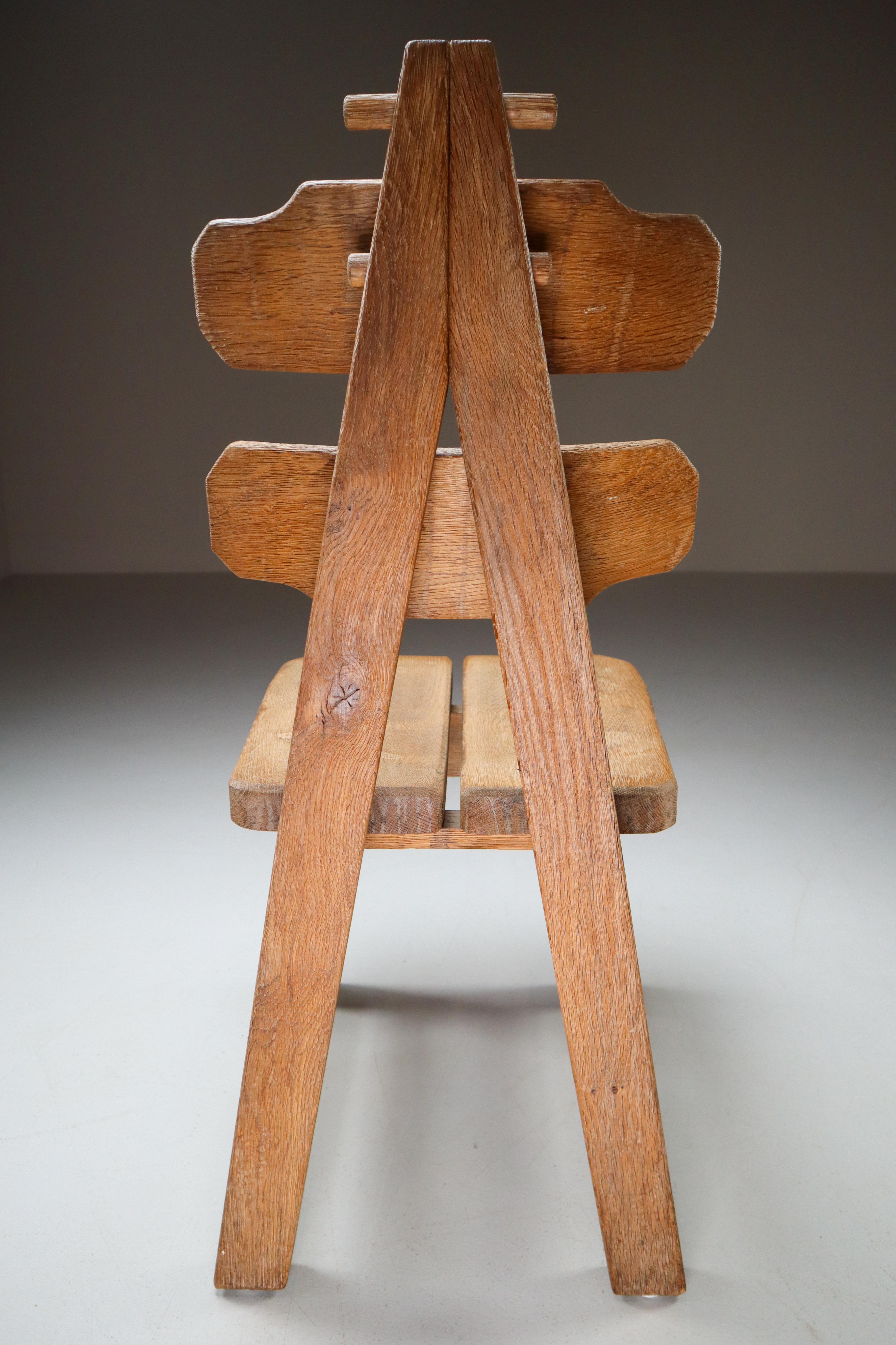 Set of Four Sculptural Chairs in Oak, France, 1960s In Good Condition In Almelo, NL