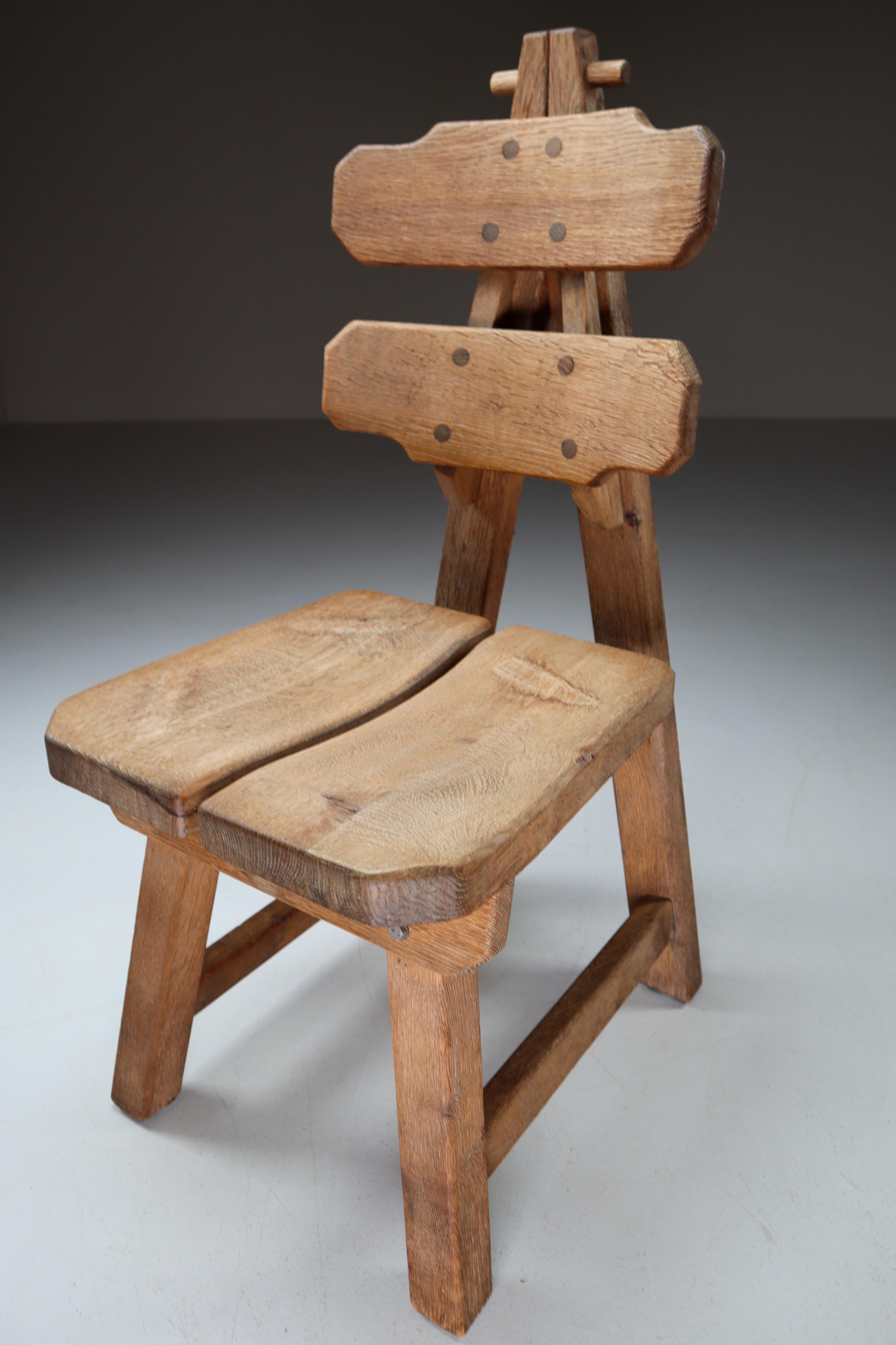 Mid-20th Century Set of Four Sculptural Chairs in Oak, France, 1960s