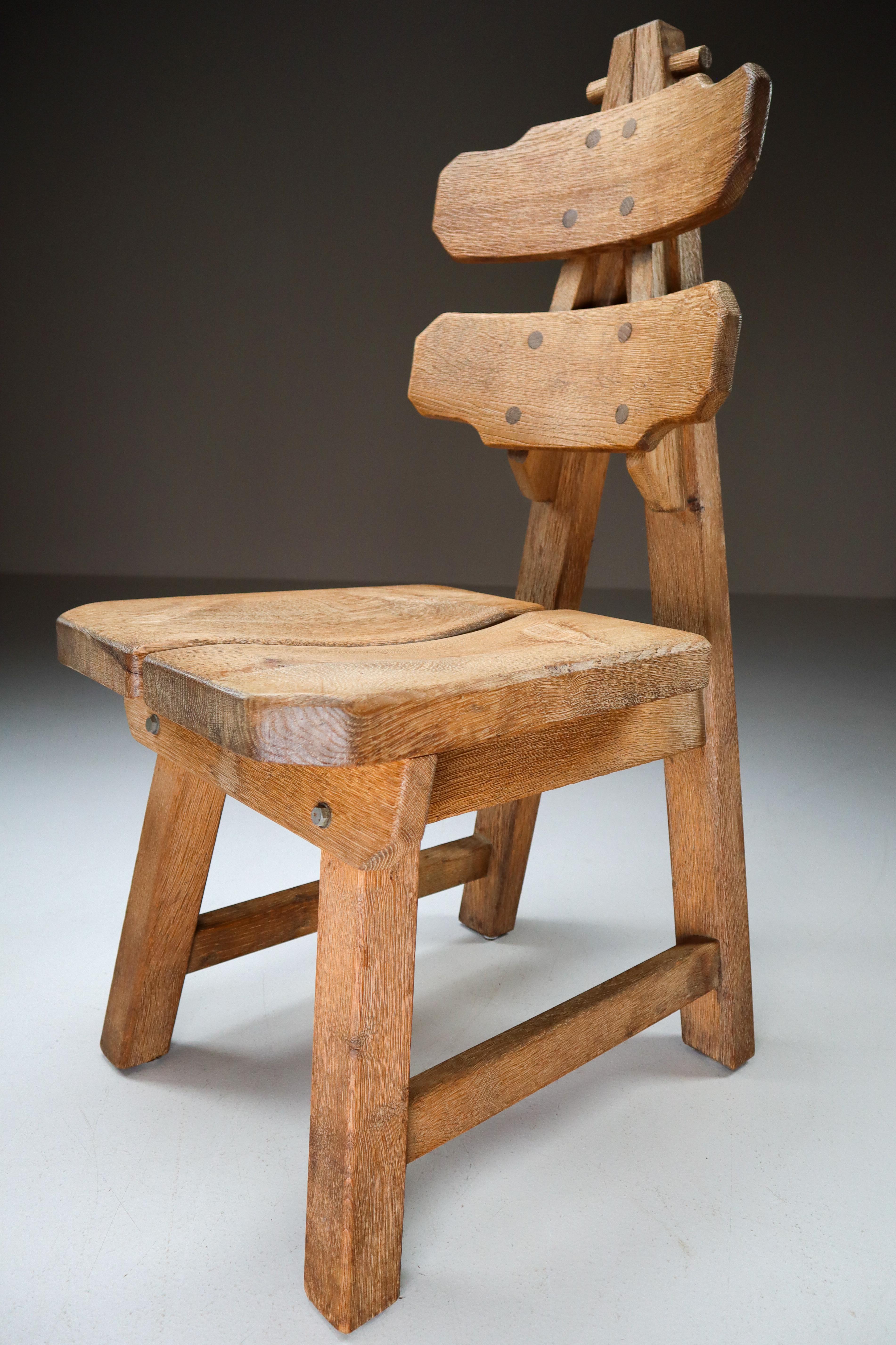 Set of Four Sculptural Chairs in Oak, France, 1960s 2