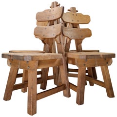 Used Set of Four Sculptural Chairs in Oak, France, 1960s