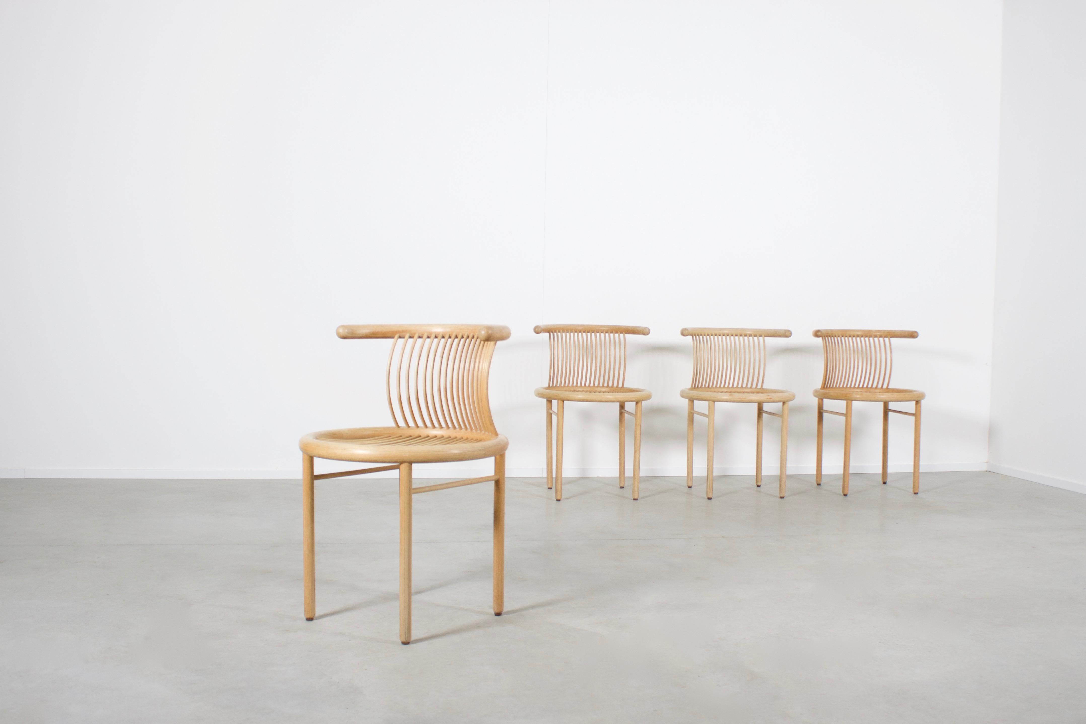 Rare set of of four sculptural ‘Circo’ dining chairs in very good condition.

Designed by Herbert Ohl 

Produced by Lübke Germany

These chairs are made of round plywood which is bent in different round shapes. 


Herbert Ohl, born in 1926, studied