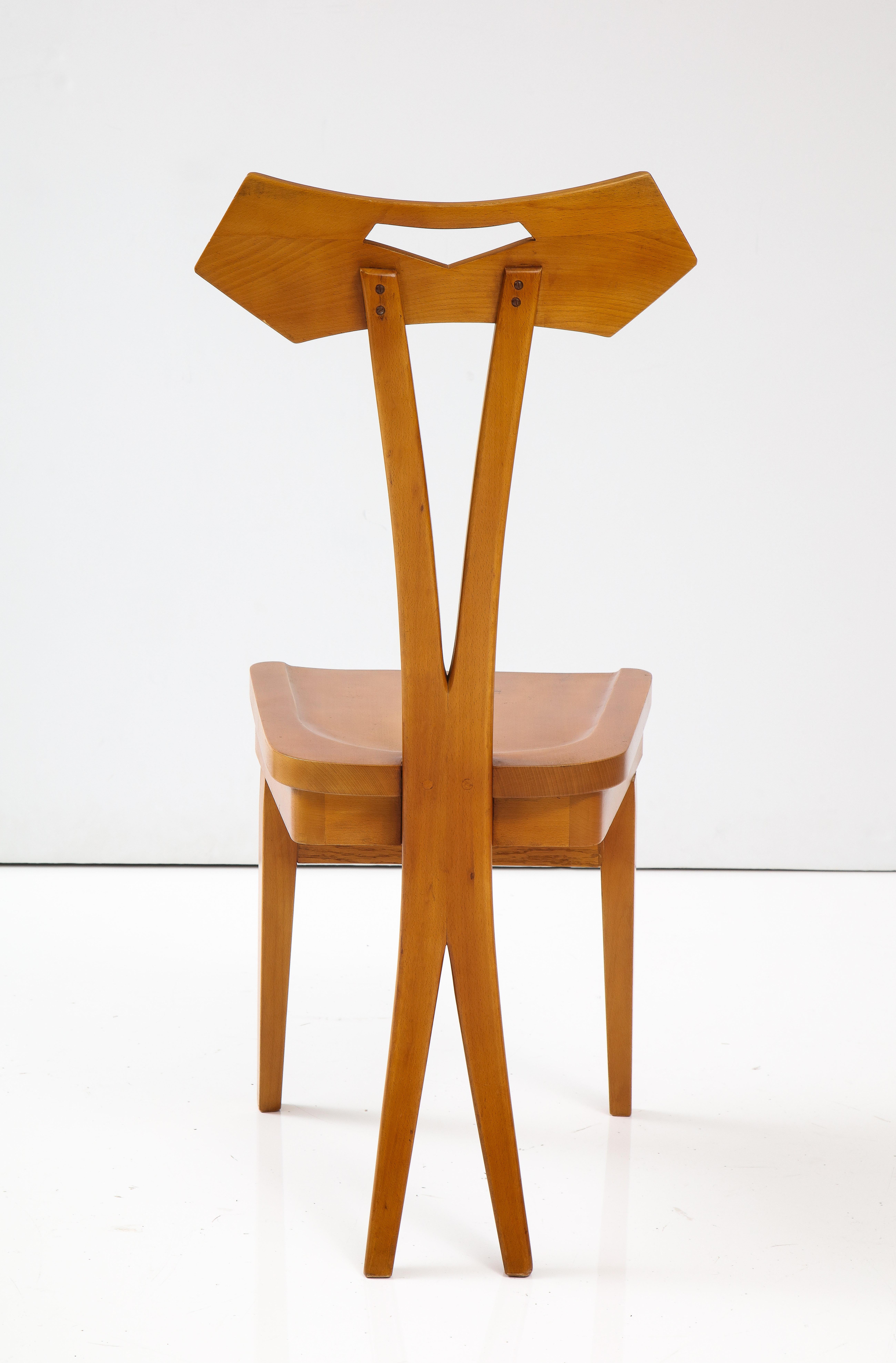 Beech Set of Four Sculptural Dining Chairs, Giovanni Michelucci