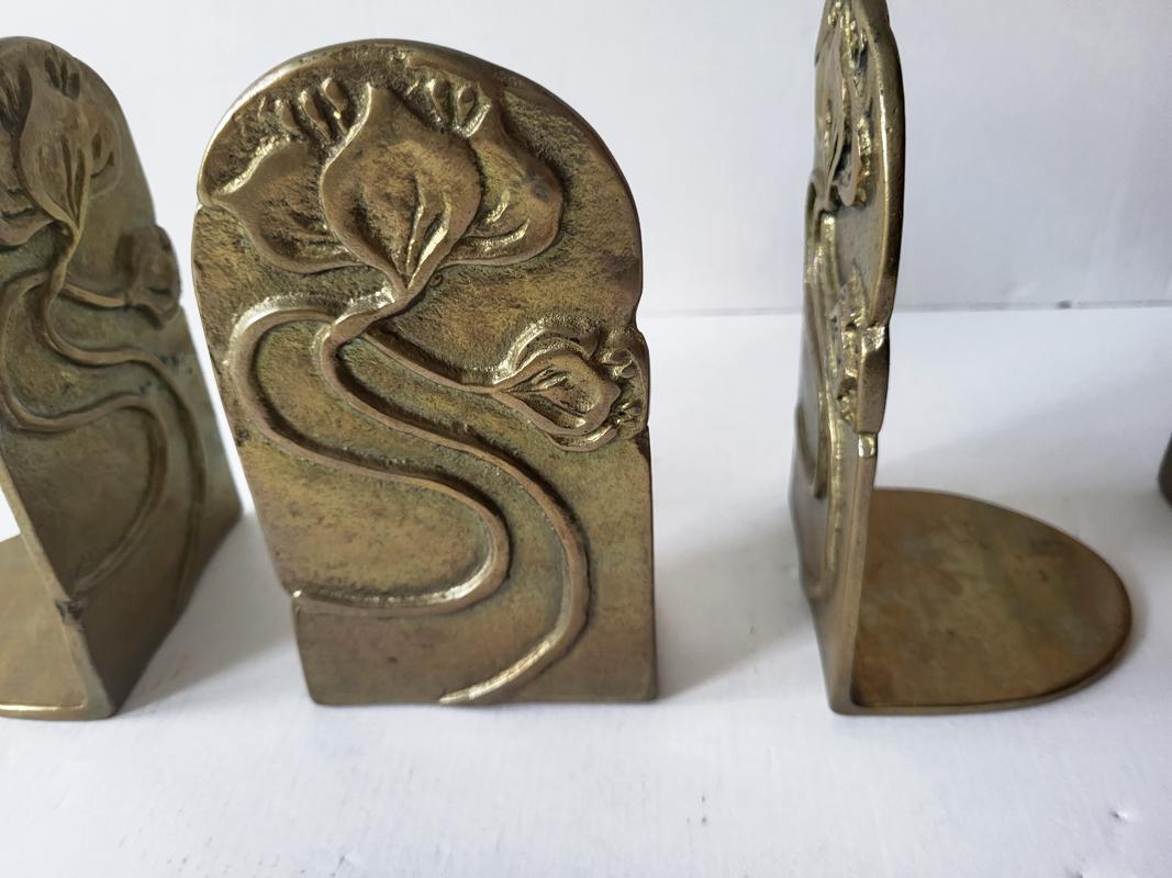 Mid-Century Modern Set of Four Sculptural German Art Nouveau Brass Bronze Bookends 1900 For Sale