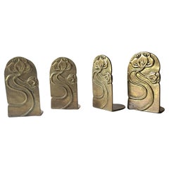 Set of Four Sculptural German Art Nouveau Brass Bronze Bookends 1900