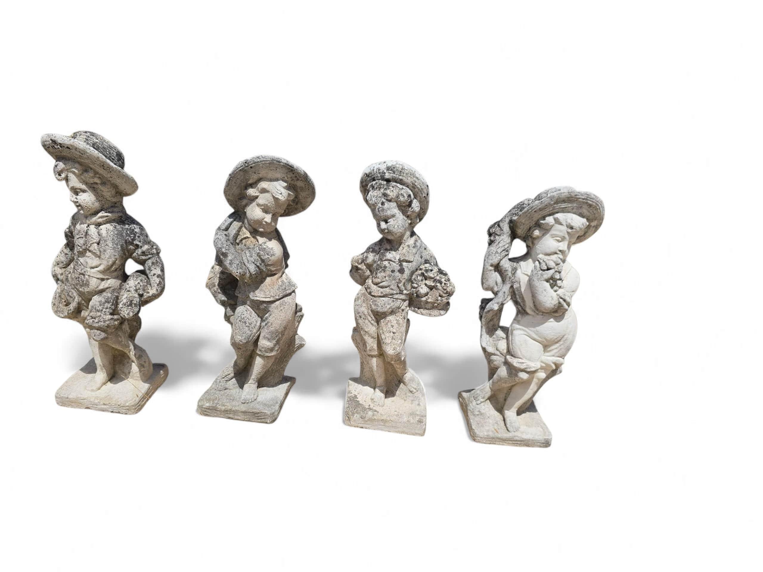 Set of Four Sculptures Representing the Four Seasons in Reconstituted Stone In Good Condition For Sale In Madrid, ES