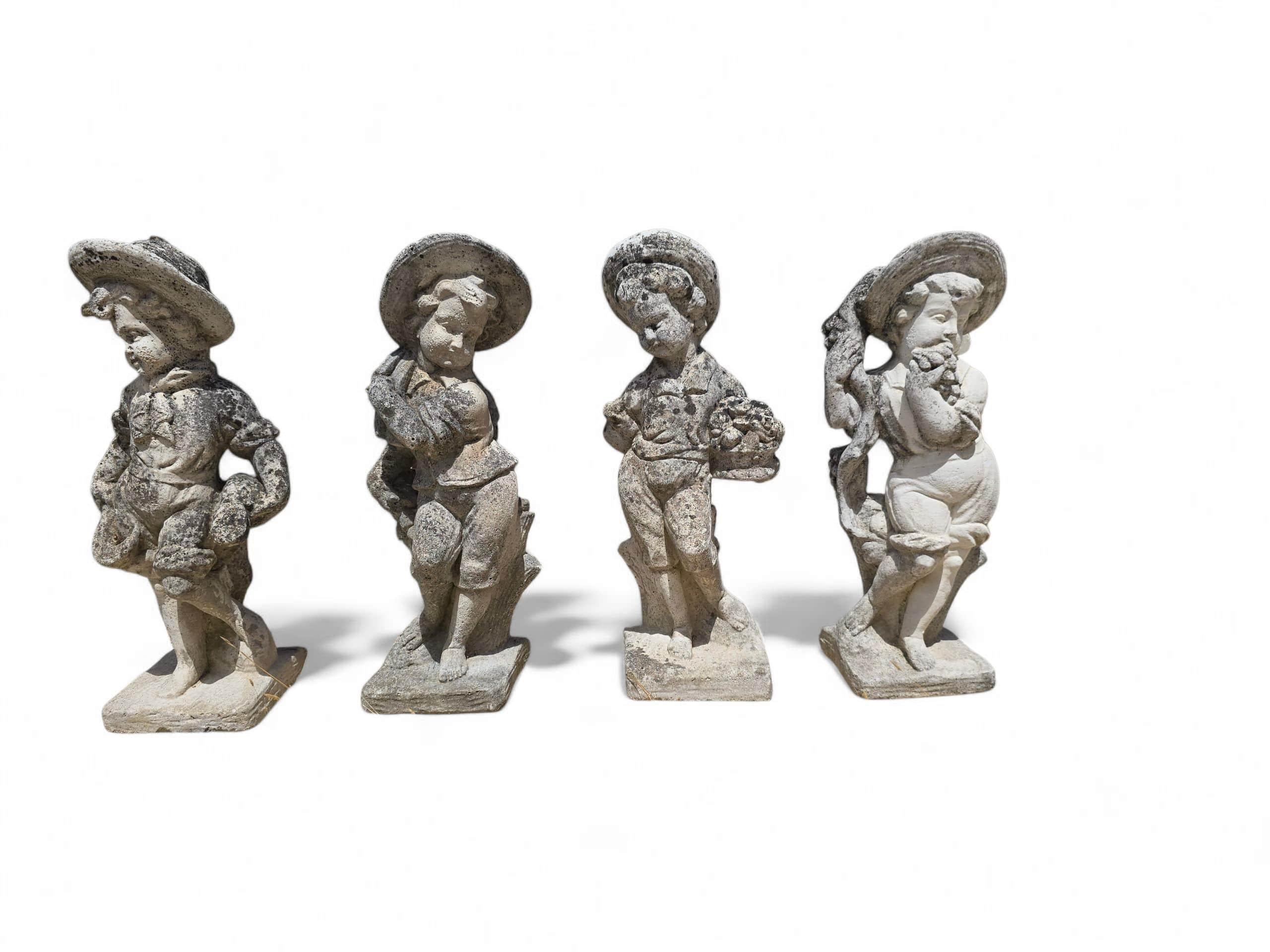 20th Century Set of Four Sculptures Representing the Four Seasons in Reconstituted Stone For Sale