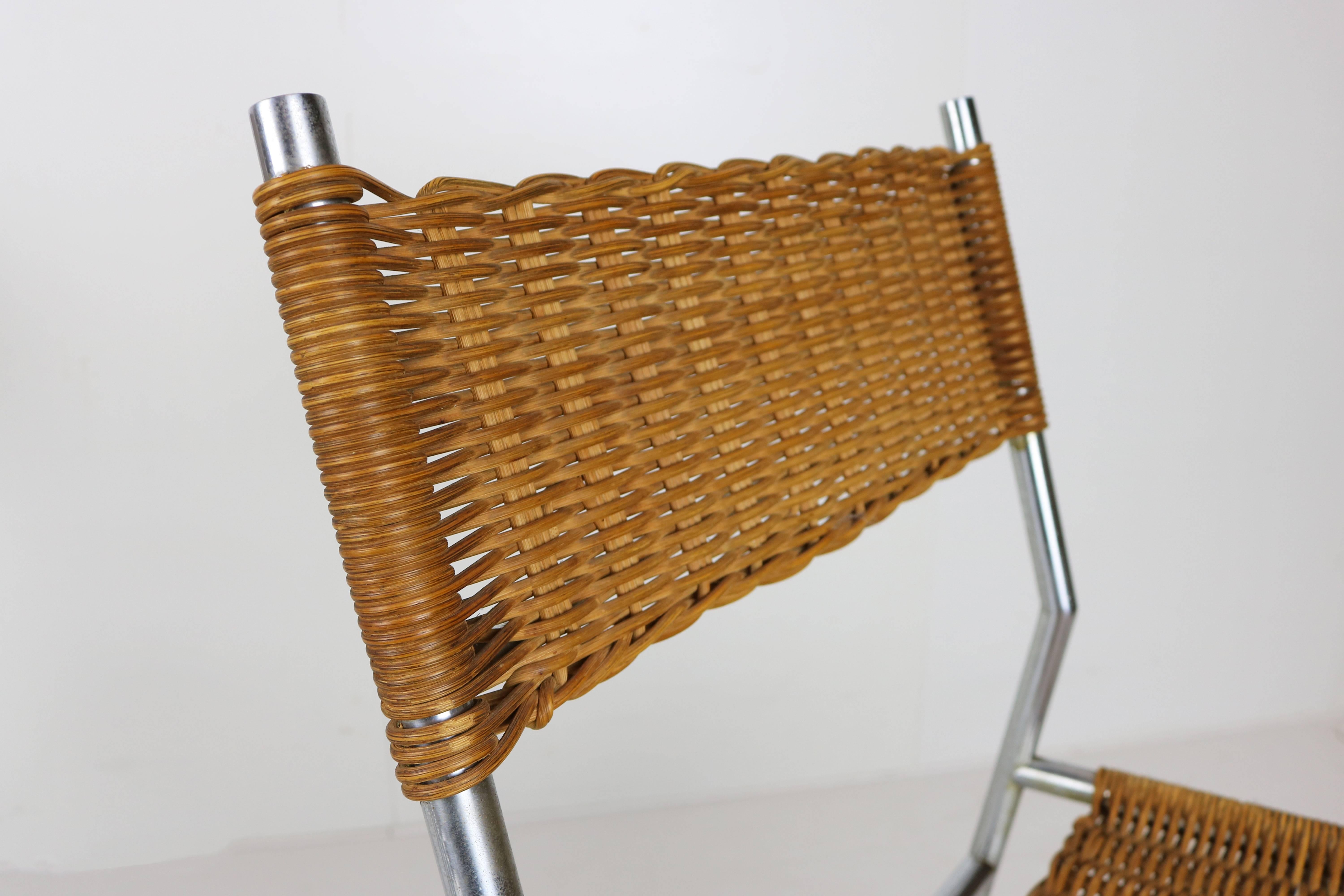 Set of Four SE06 Chairs by Martin Visser for 't Spectrum, 1962 Chrome Rattan In Good Condition In Ijzendijke, NL