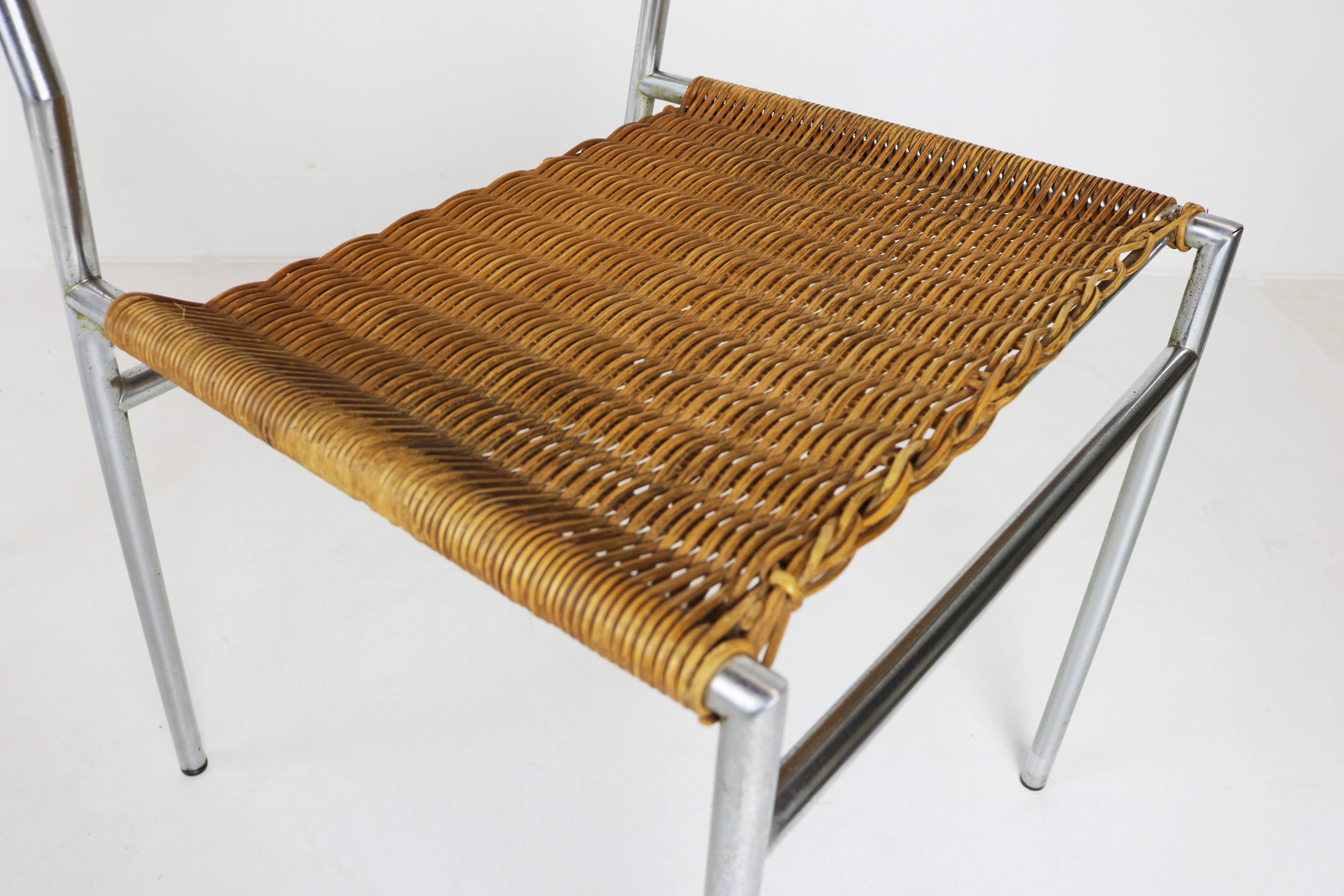 Mid-20th Century Set of Four SE06 Chairs by Martin Visser for 't Spectrum, 1962 Chrome Rattan