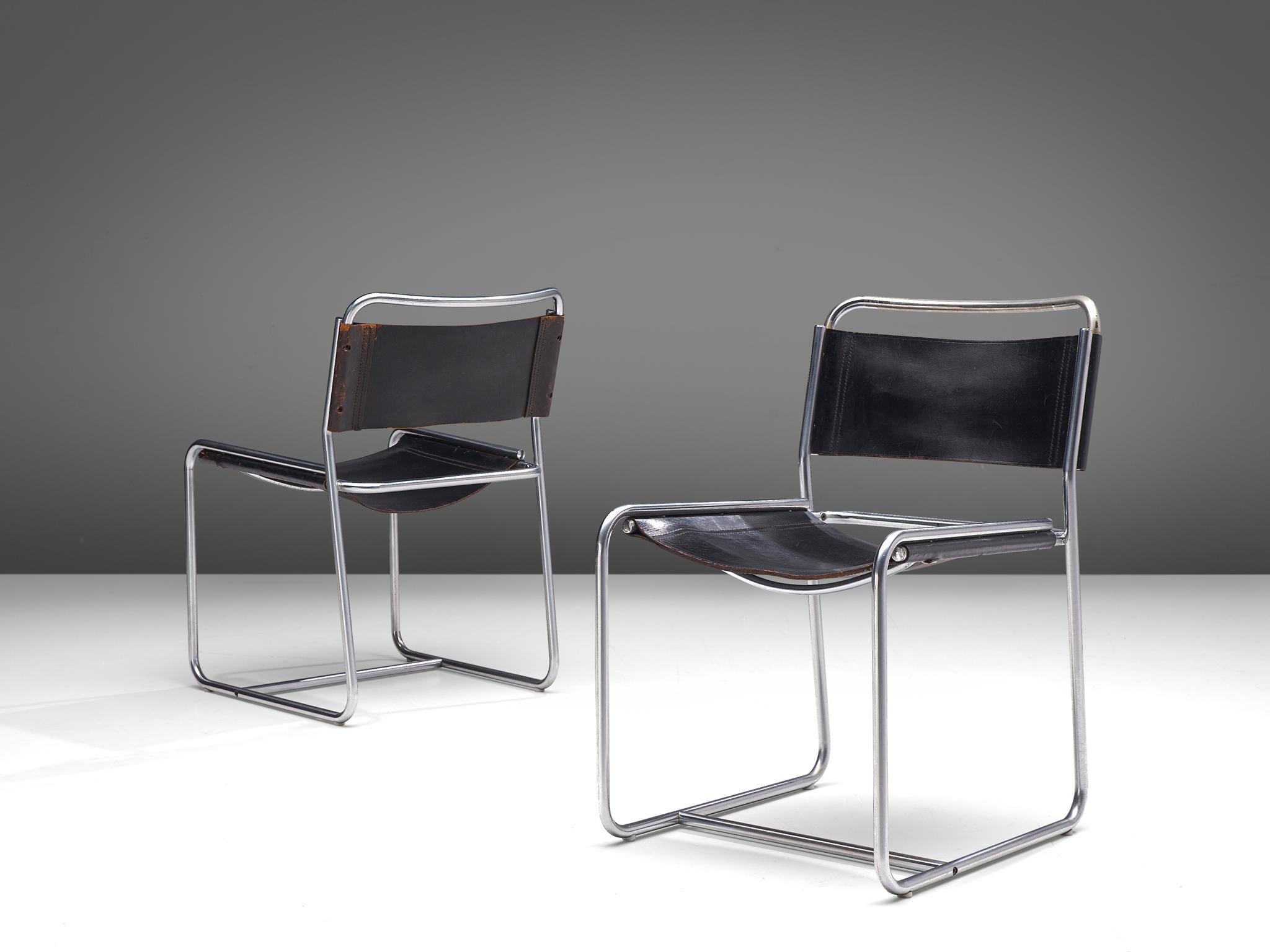 Set of Four 'SE18' Chairs with Black Leather for 't Spectrum, 1970s In Good Condition In Waalwijk, NL