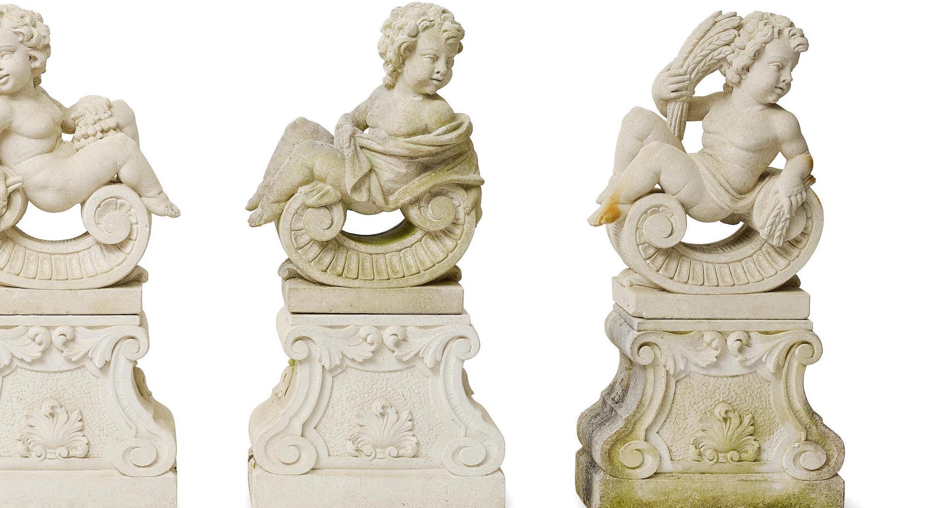 Italian Set of Four Season Carved Stone Figures of Putti, Mid-20th Century