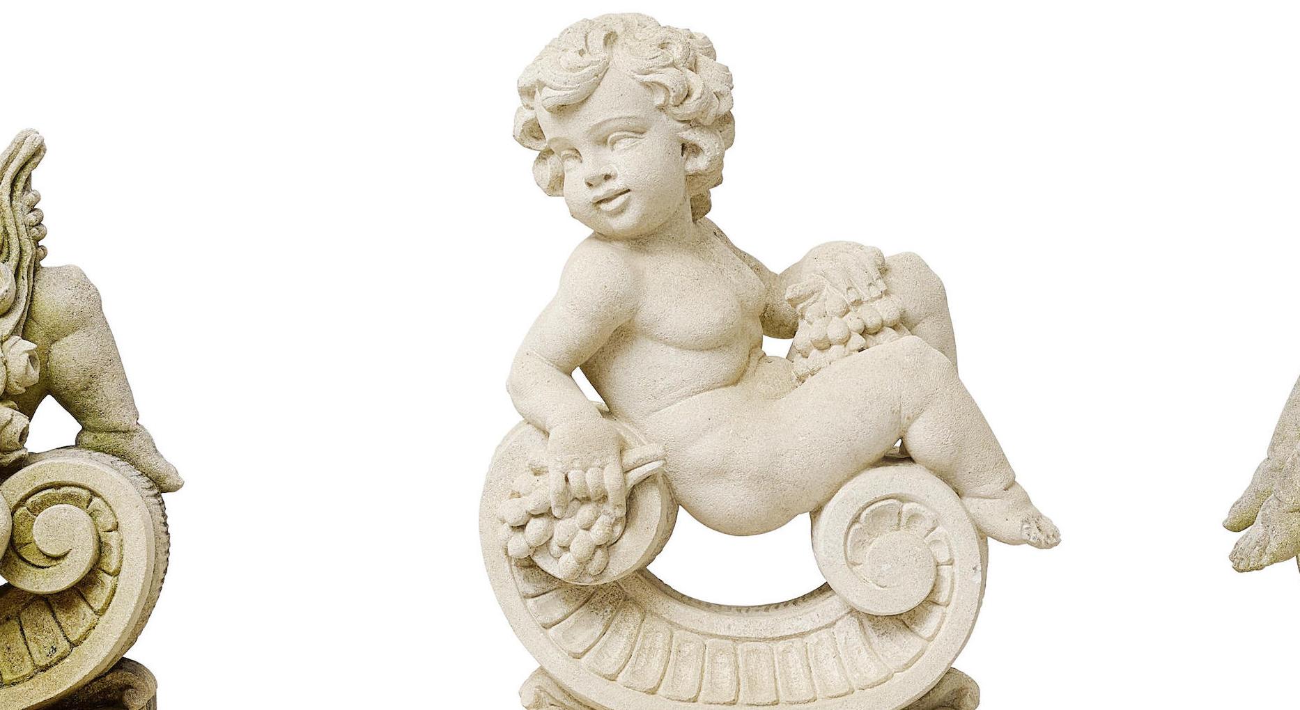 Set of Four Season Carved Stone Figures of Putti, Mid-20th Century 1