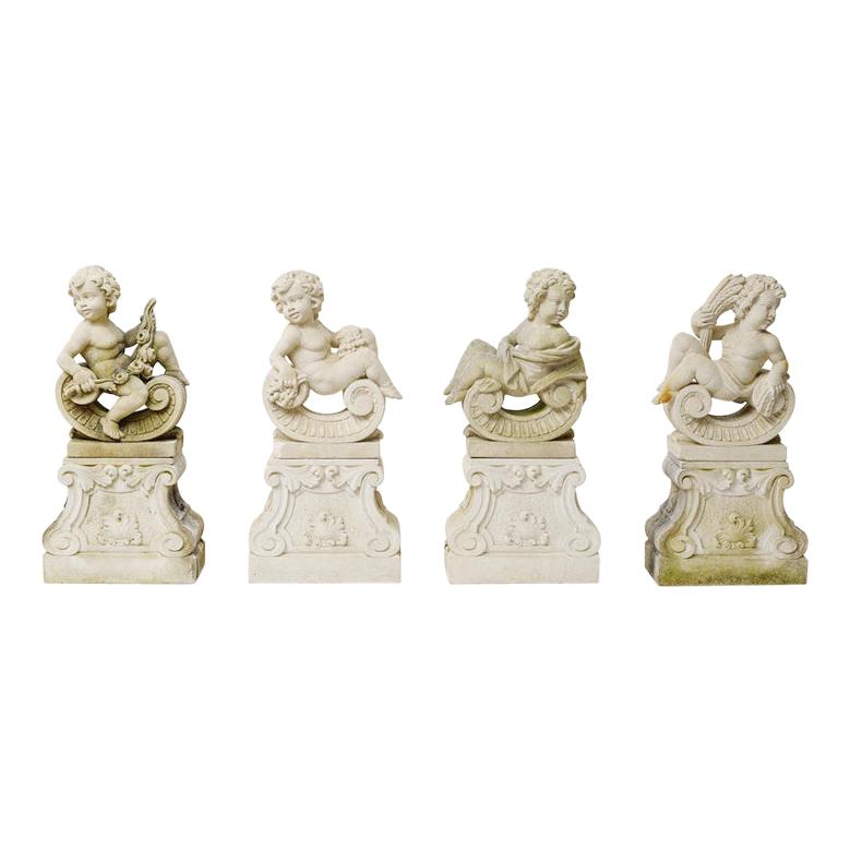 Set of Four Season Carved Stone Figures of Putti, Mid-20th Century