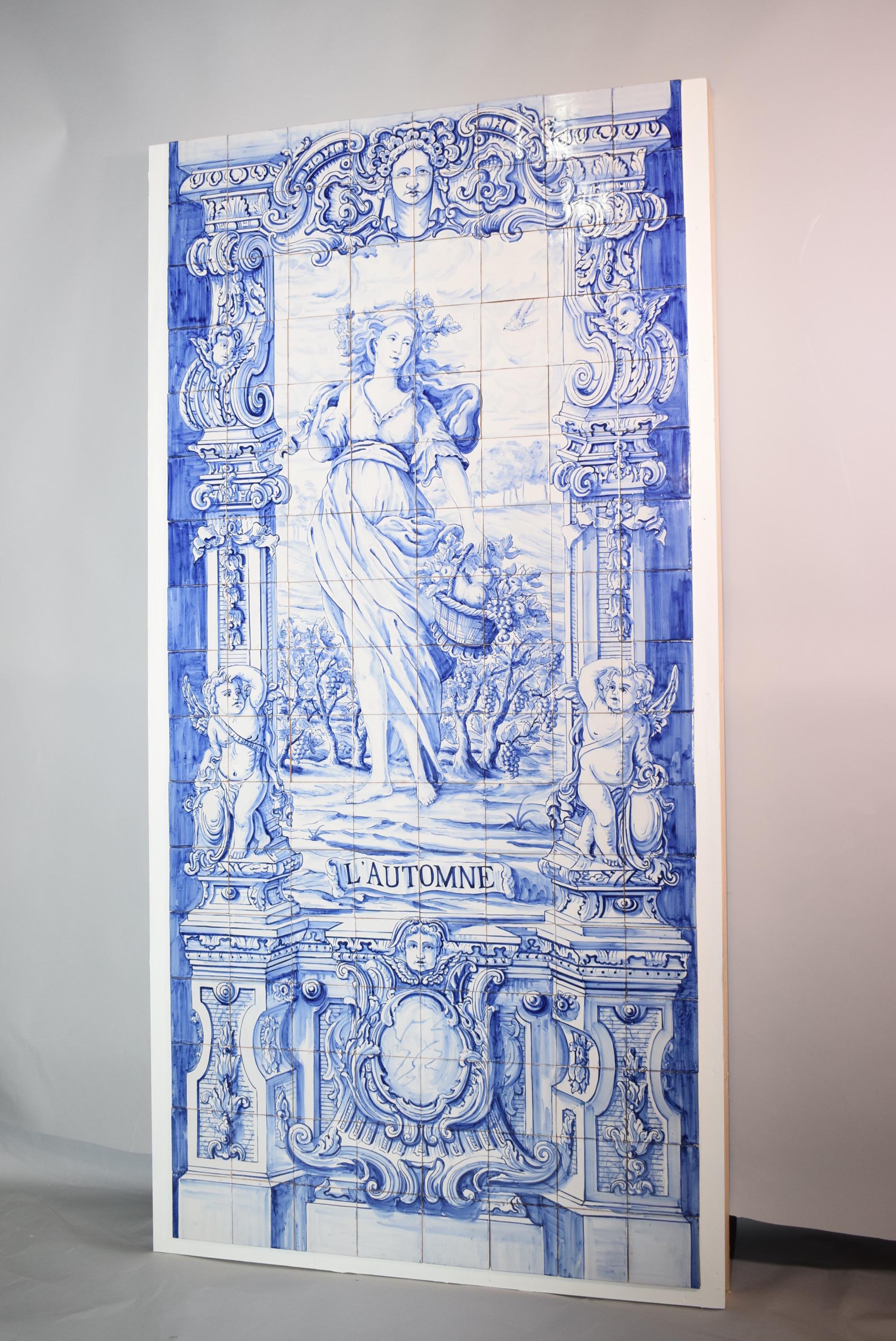 19th Century Set of Four Seasons Blue & White Tiles