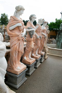 Set of Four Seasons Hand Carved in Portuguese Rose and Carrara White Marble
