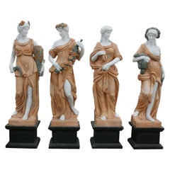 Set of Four Seasons Hand Carved in Portuguese Rose and Carrara White Marble