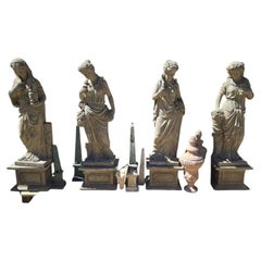 Set of Four Seasons Sculptures in Hand-Carved Natural Stone, Italy, 1950s