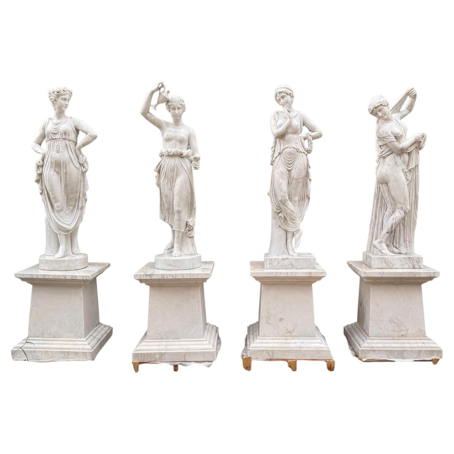 Set of Four Seasons Sculptures in Italian White Marble, Late 20th Century