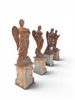Set of Four Seasons Sculptures in Patinated Iron, 1970s