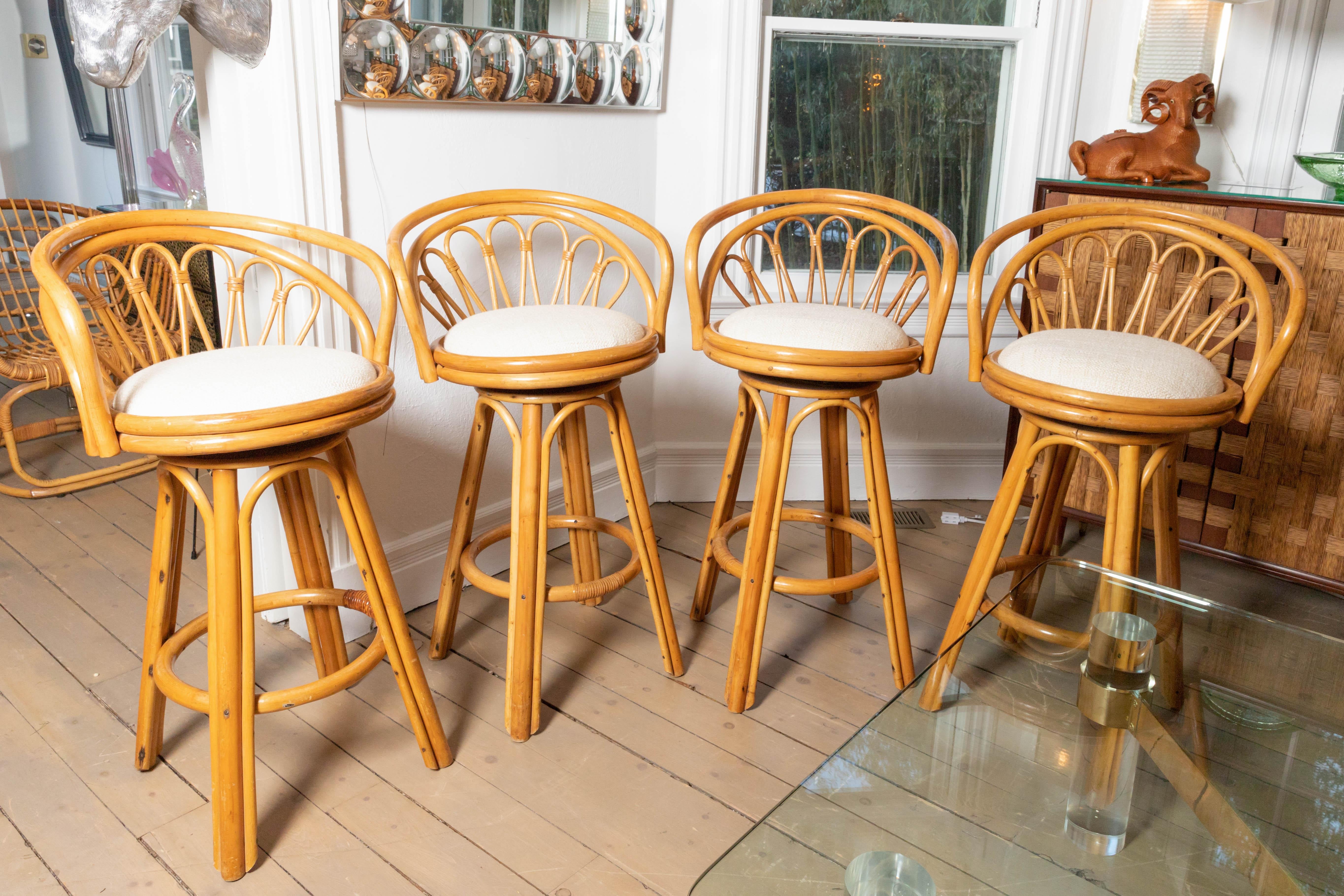 vintage rattan swivel bar stools