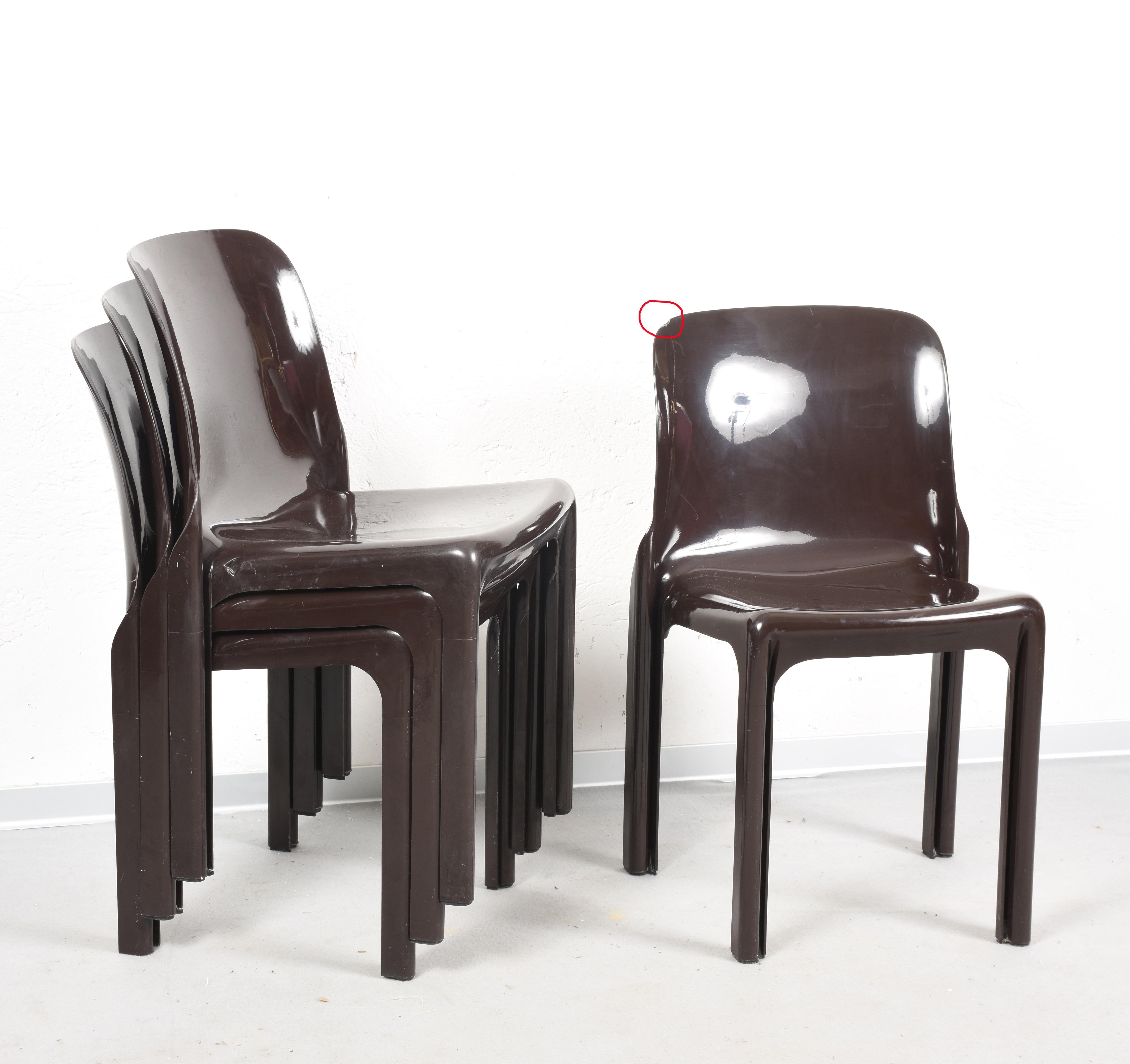 Italian Set of Four Selene Chairs Brown by Vico Magistretti for Artemide, Italy, 1960s