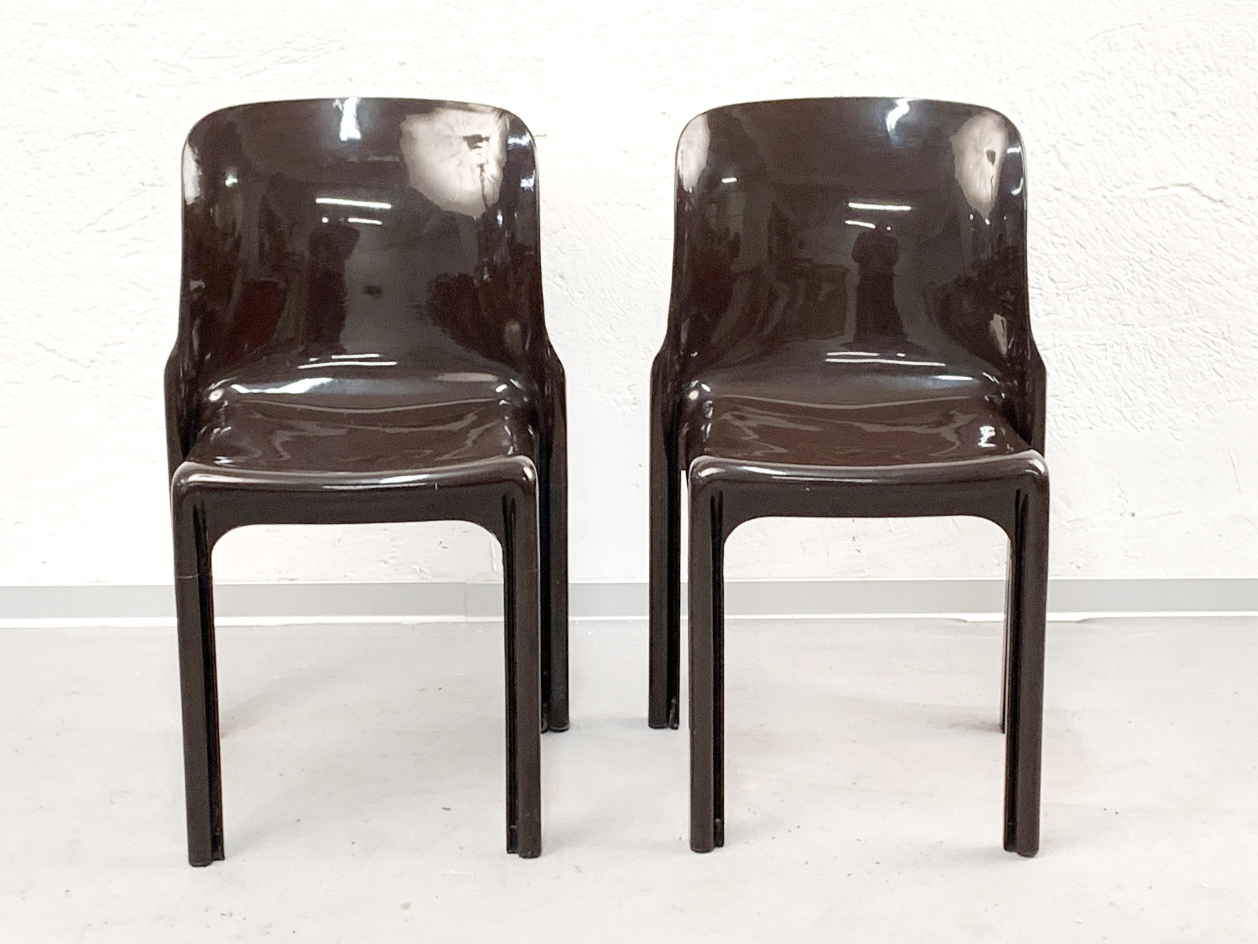 Mid-20th Century Set of Four Selene Chairs Brown by Vico Magistretti for Artemide, Italy, 1960s