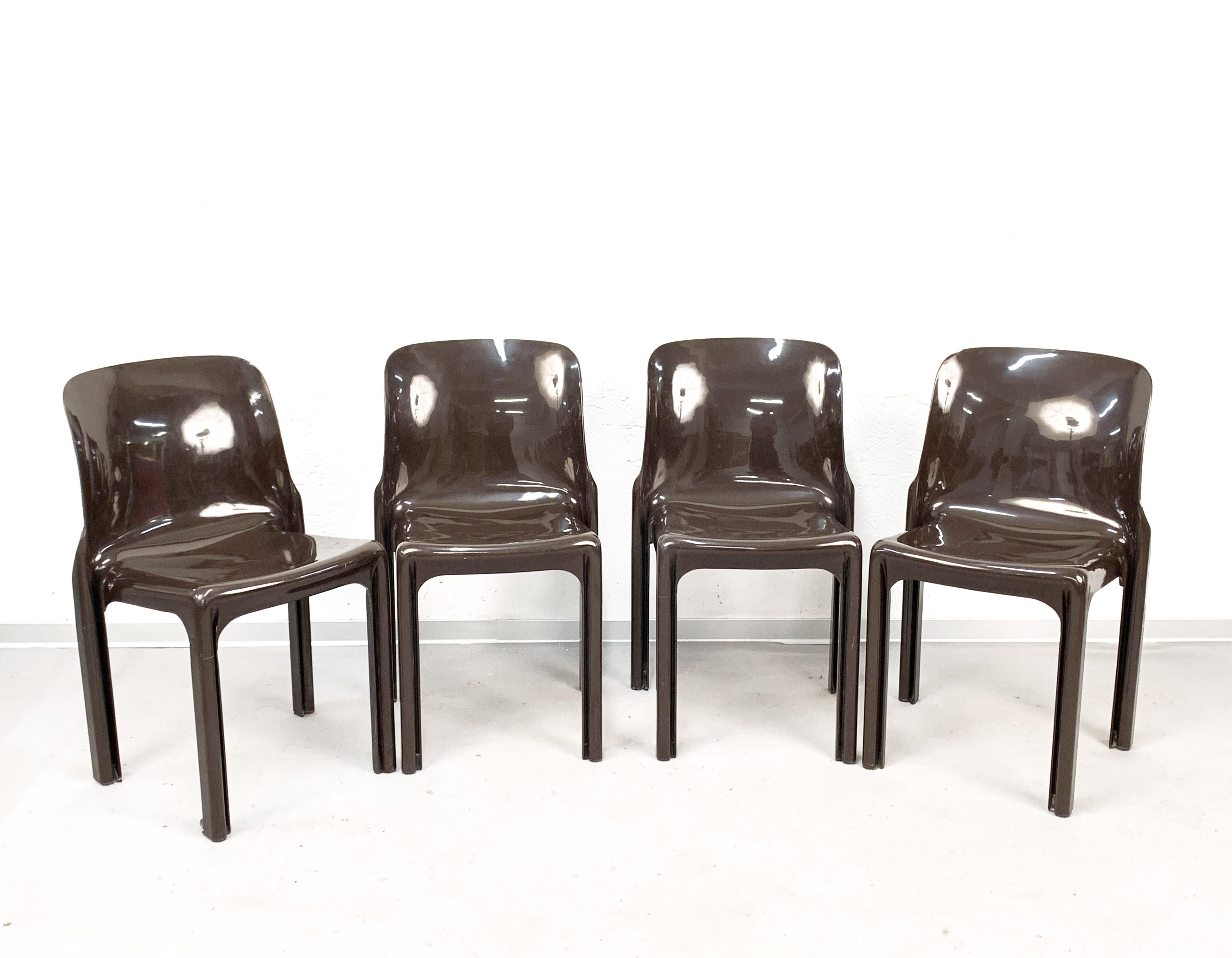 Set of Four Selene Chairs Brown by Vico Magistretti for Artemide, Italy, 1960s 1