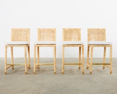 Set of Four Serena and Lily Rattan Wicker Counter Height Stools