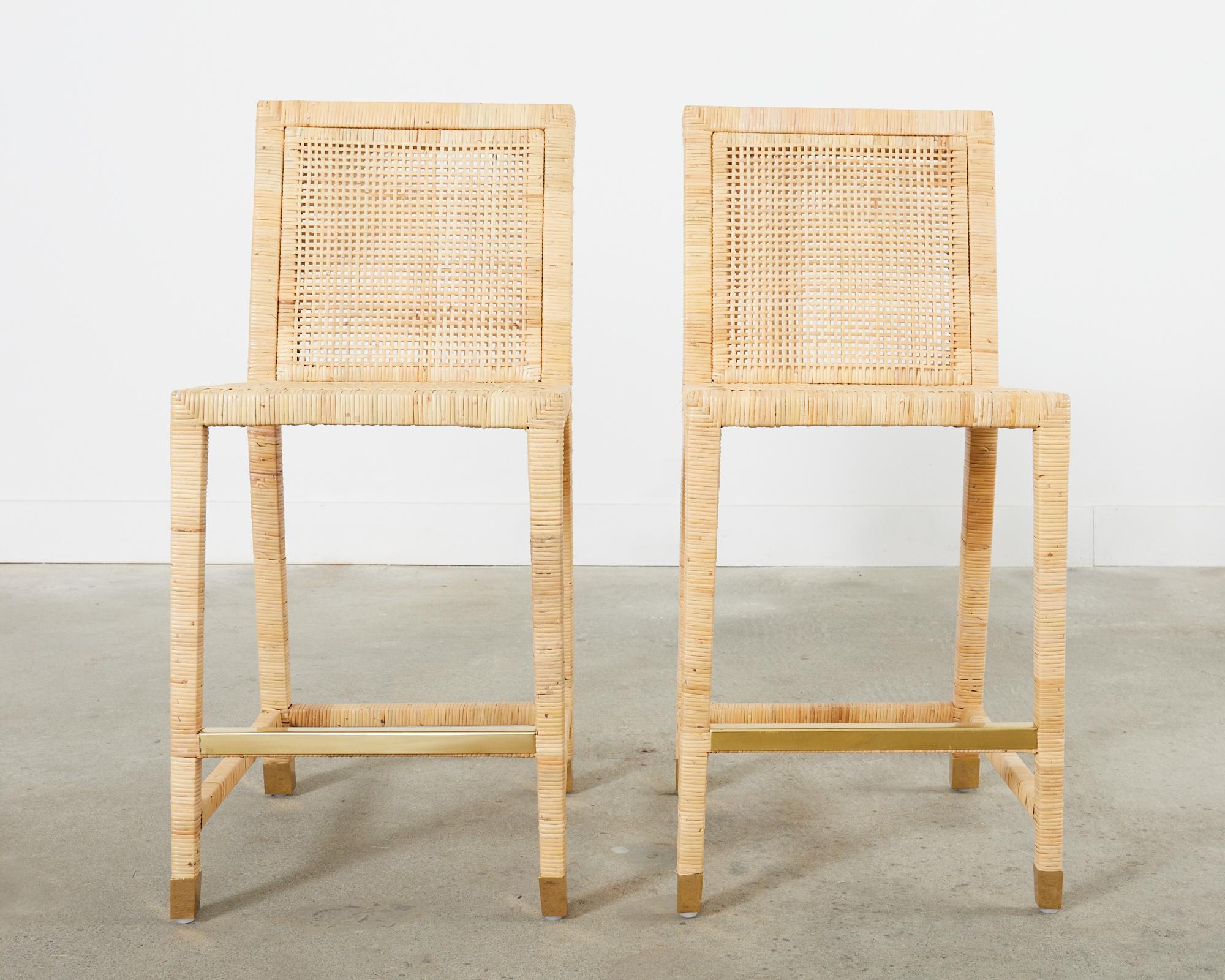 Contemporary Set of Four Serena and Lily Rattan Wicker Counter Height Stools