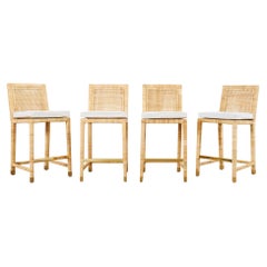 Set of Four Serena and Lily Rattan Wicker Counter Height Stools