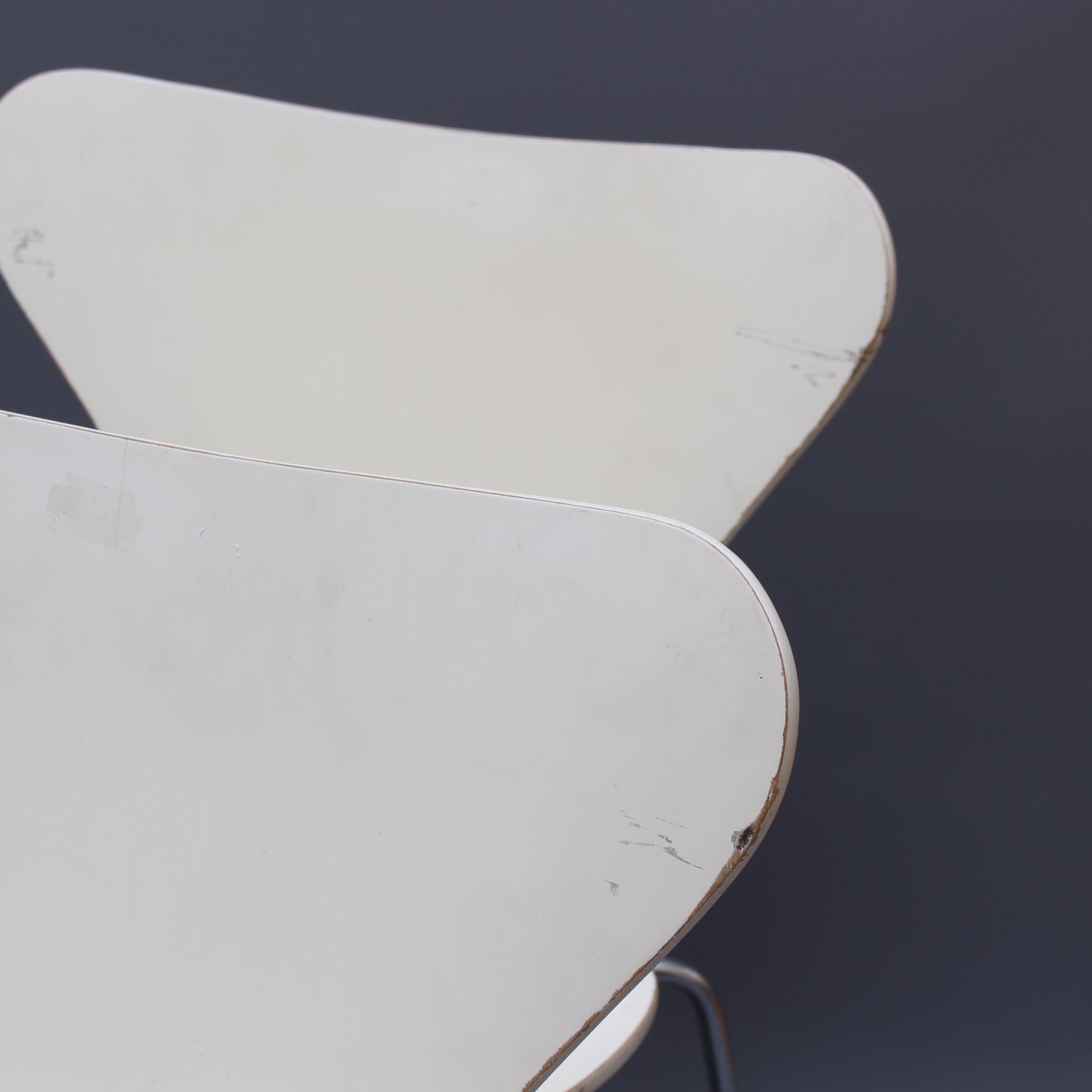 Set of Four 'Series 7' White Chairs by Arne Jacobsen for Fritz Hansen, 1973 In Fair Condition In London, GB