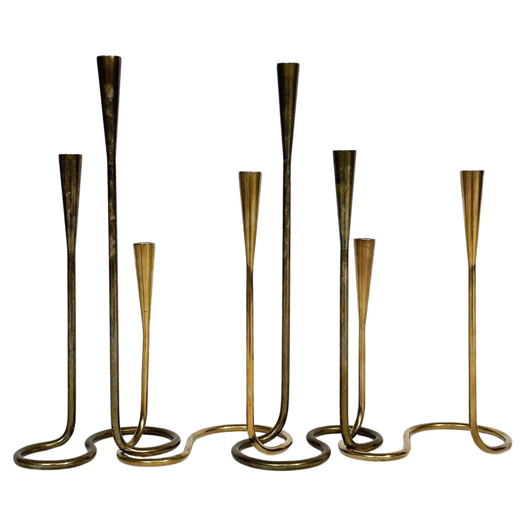 Set of Four Serpentine Brass Candle Holders Illums Bolighus Denmark 1950s