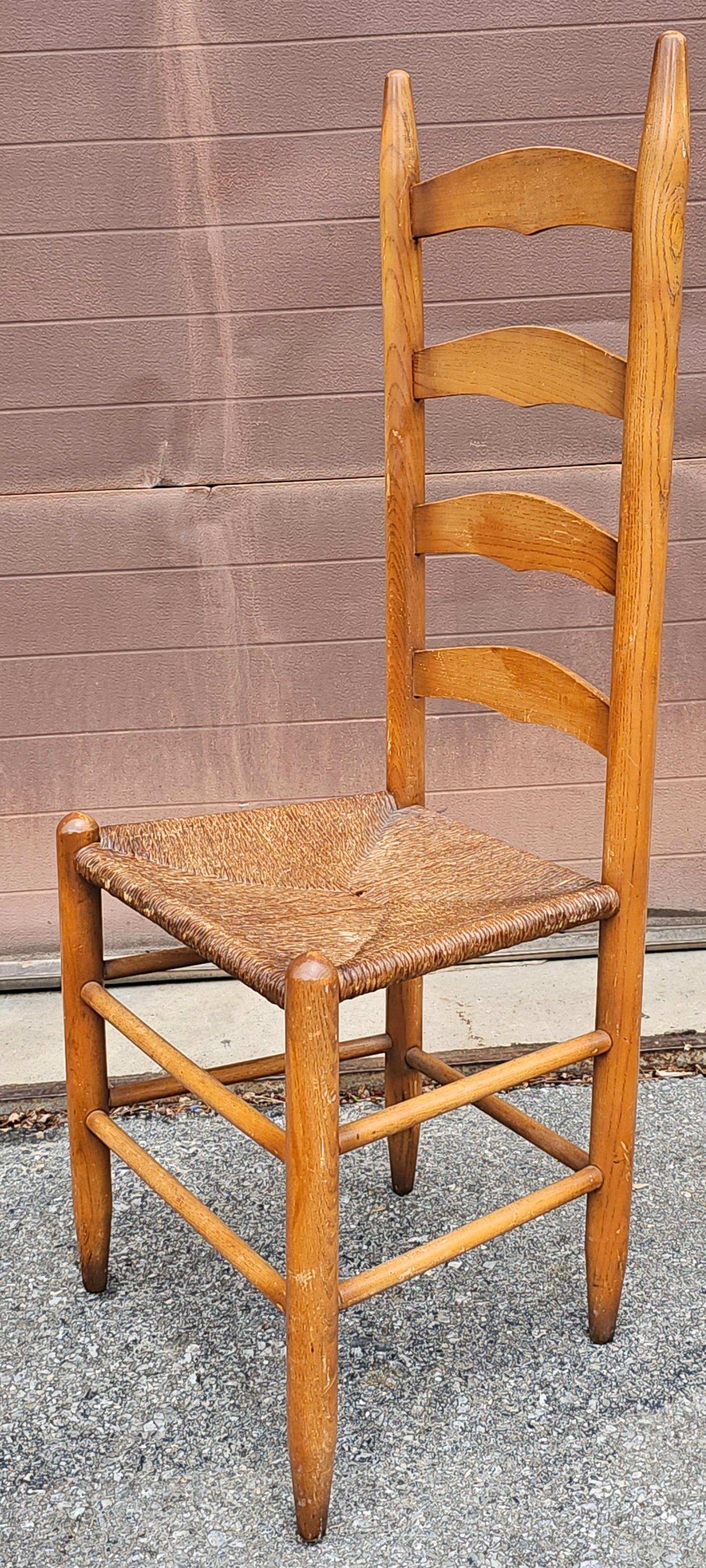 Set of Four Shaker Style Maple Ladder Back with Rush Seats Dining Chairs For Sale 3