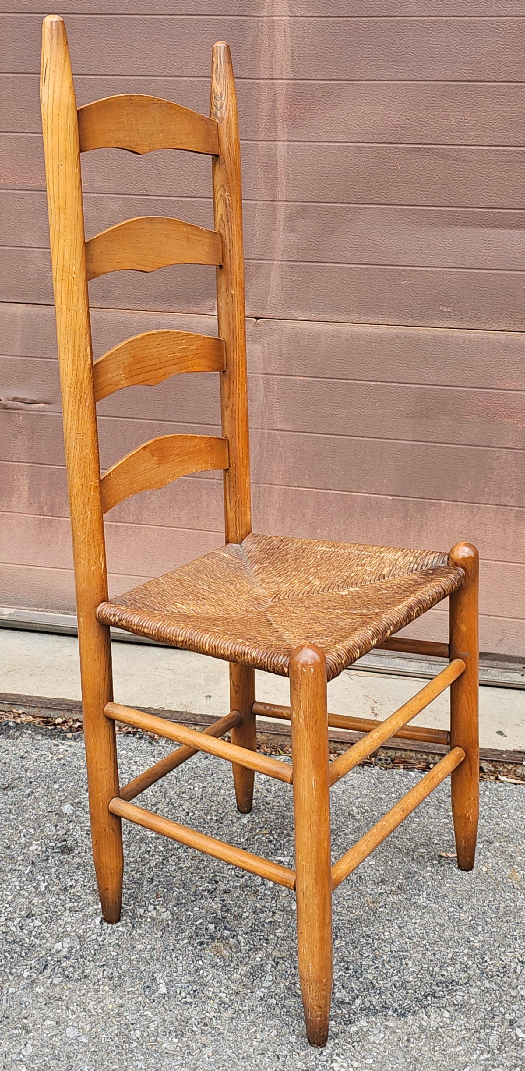 Set of Four Shaker Style Maple Ladder Back with Rush Seats Dining Chairs For Sale 4