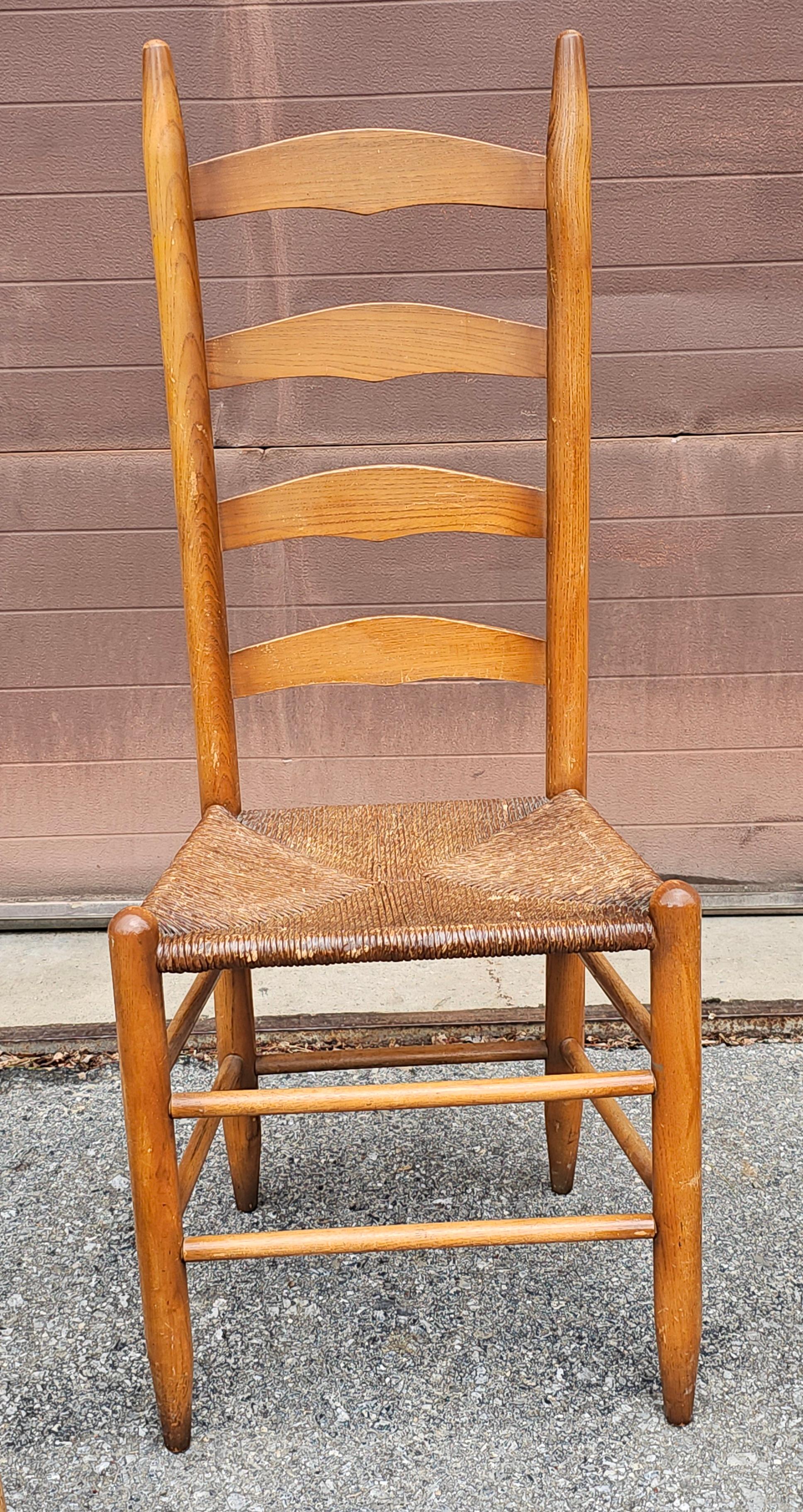 Set of Four Shaker Style Maple Ladder Back with Rush Seats Dining Chairs For Sale 5
