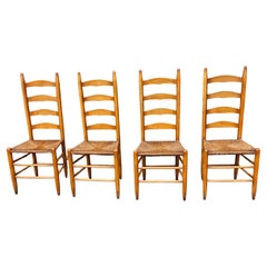 Set of Four Shaker Style Maple Ladder Back with Rush Seats Dining Chairs
