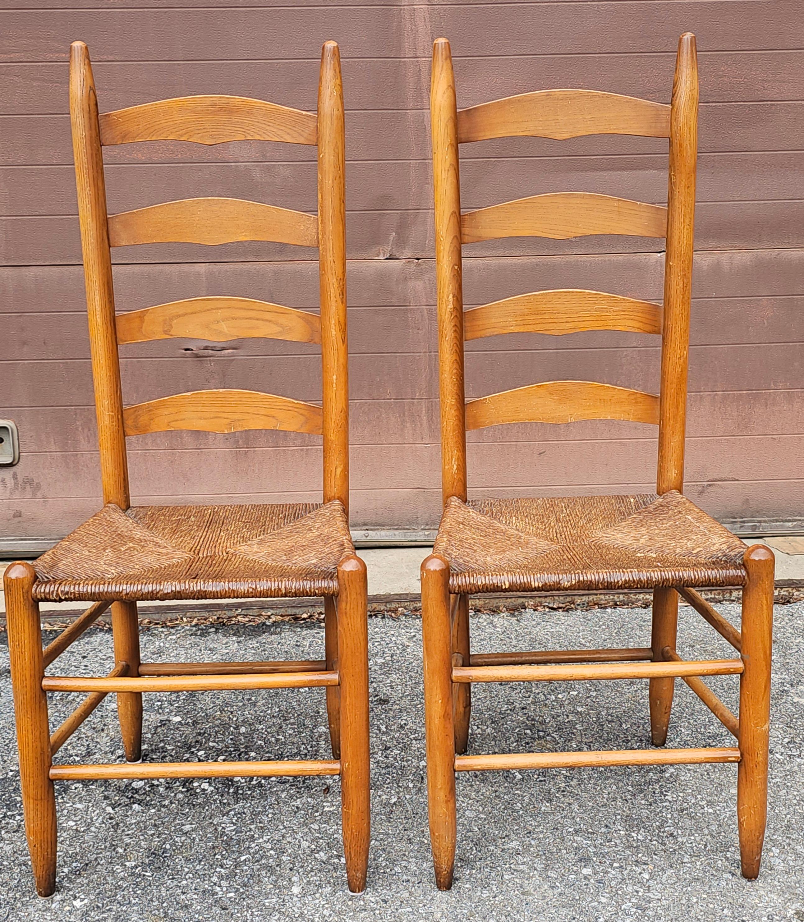 Woodwork Set of Four Shaker Style Maple Ladder Back with Rush Seats Dining Chairs For Sale