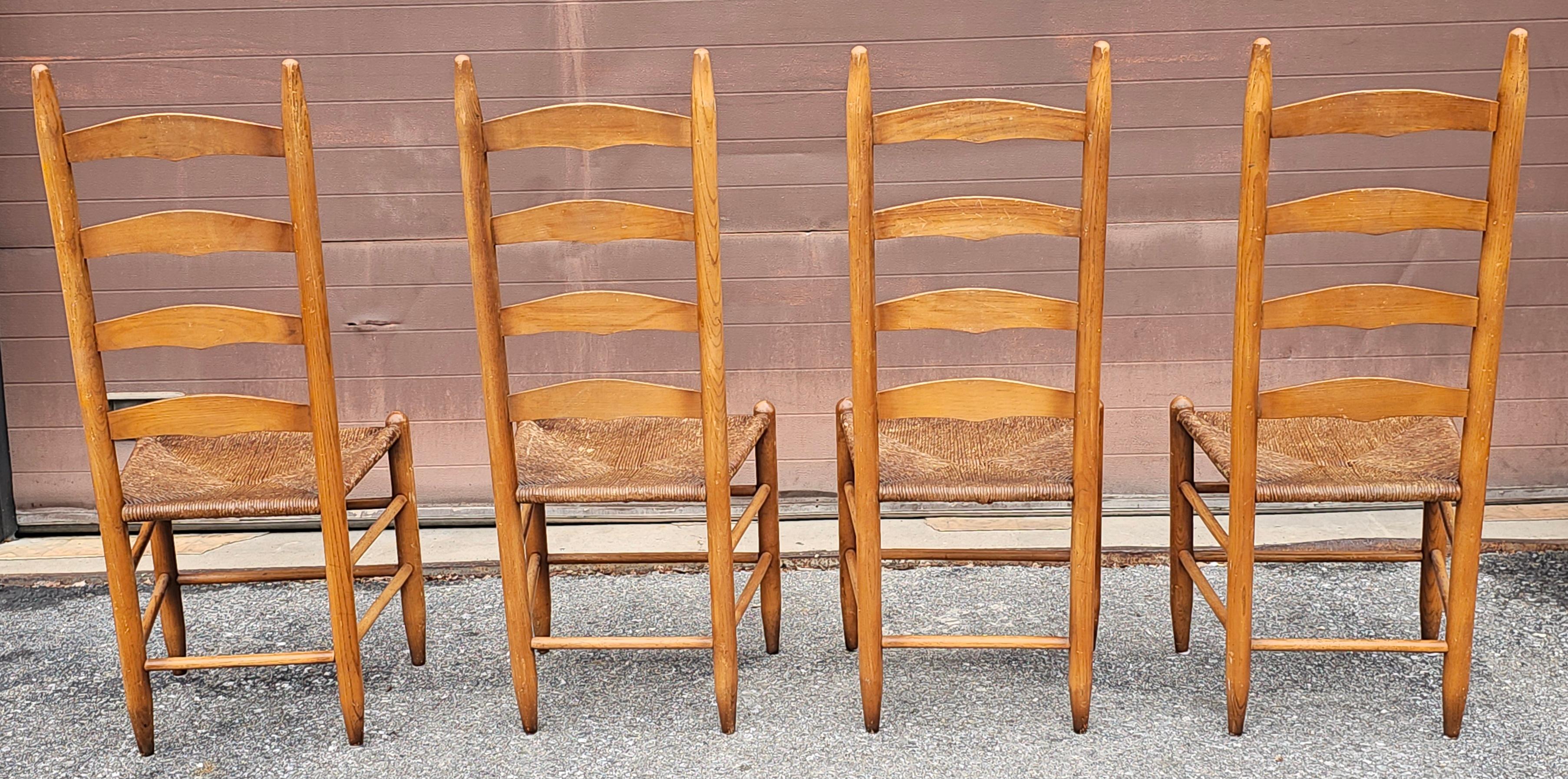 Set of Four Shaker Style Maple Ladder Back with Rush Seats Dining Chairs For Sale 2