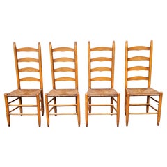 Set of Four Shaker Style Maple Ladder Back with Rush Seats Dining Chairs